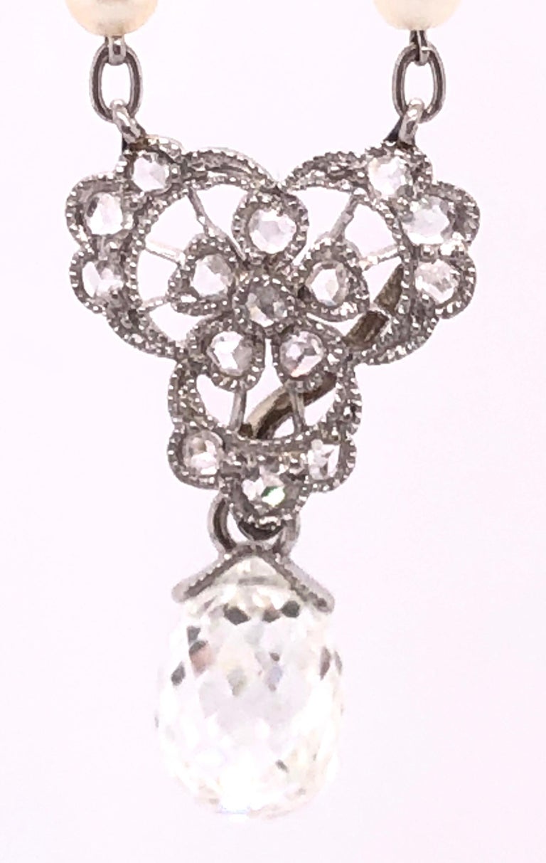 Tiffany & Co. White Gold Beaded Pearl Necklace with Diamonds and Large Briolette