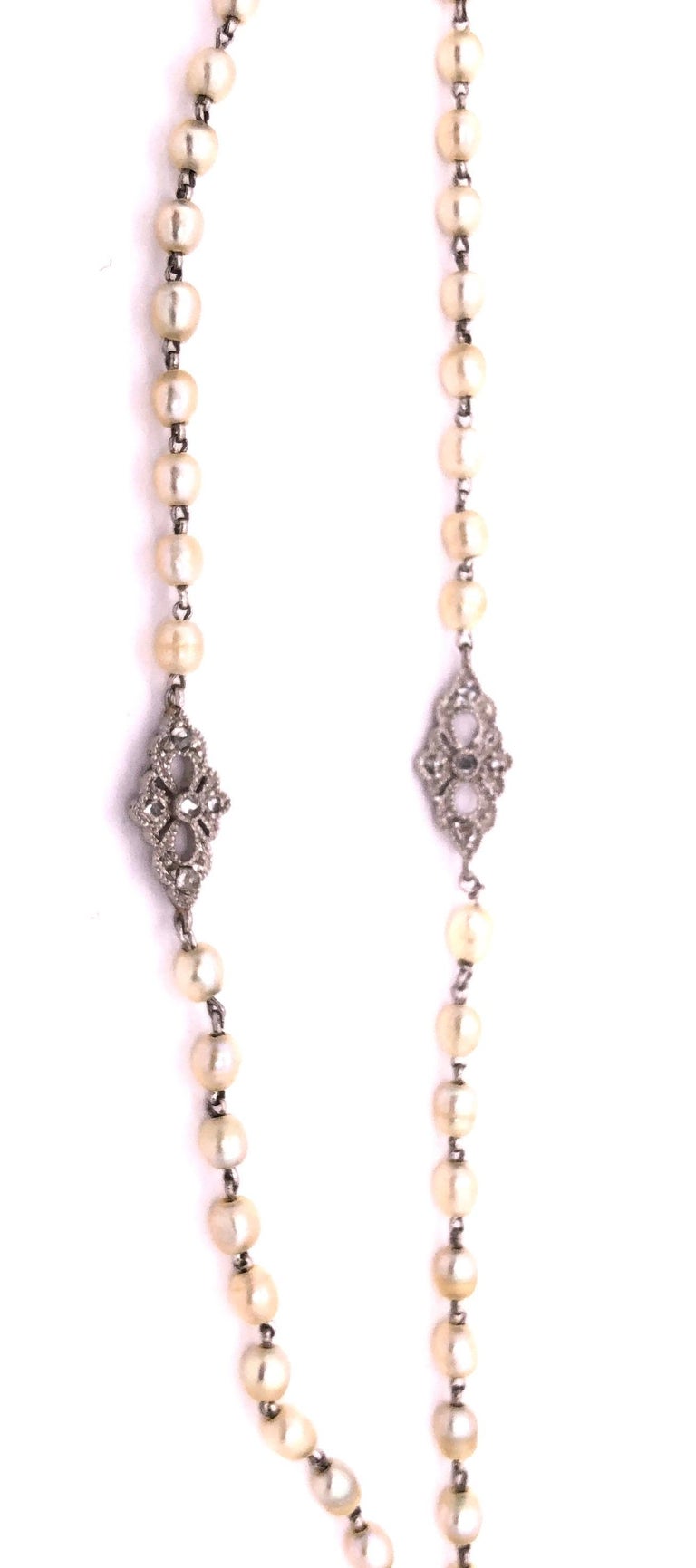 Tiffany & Co. White Gold Beaded Pearl Necklace with Diamonds and Large Briolette