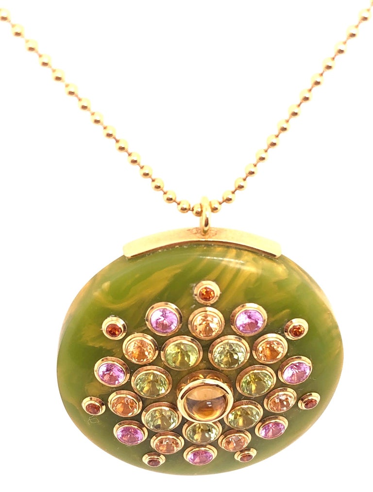 Mark Davis 18Kt Yellow Gold Necklace with Jeweled Pendant