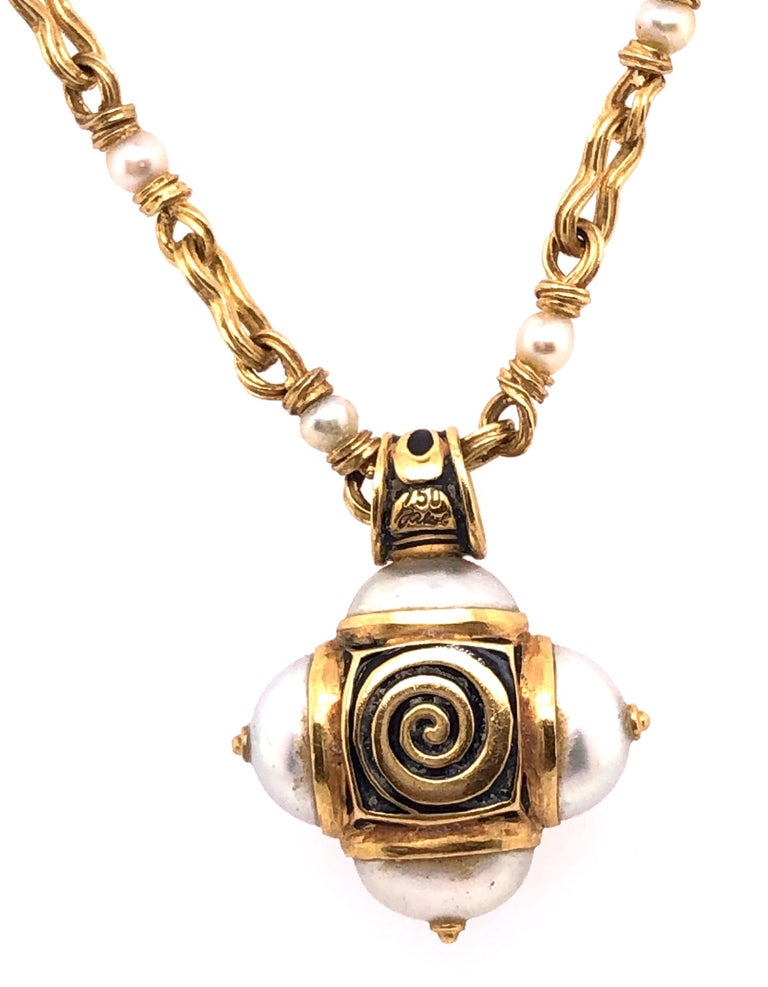 Otto Jakob Lalibela Emerald Keshi Pearl Ruby Gold Cross Pendant Necklace