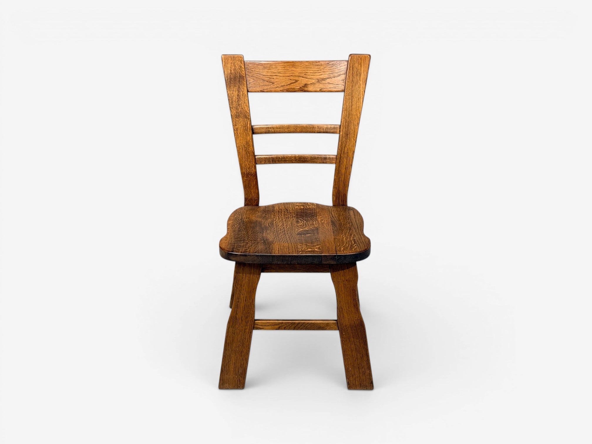 Belgian Modern, Six Brutalist Dining Chairs, Oak, Belgium, 1970s