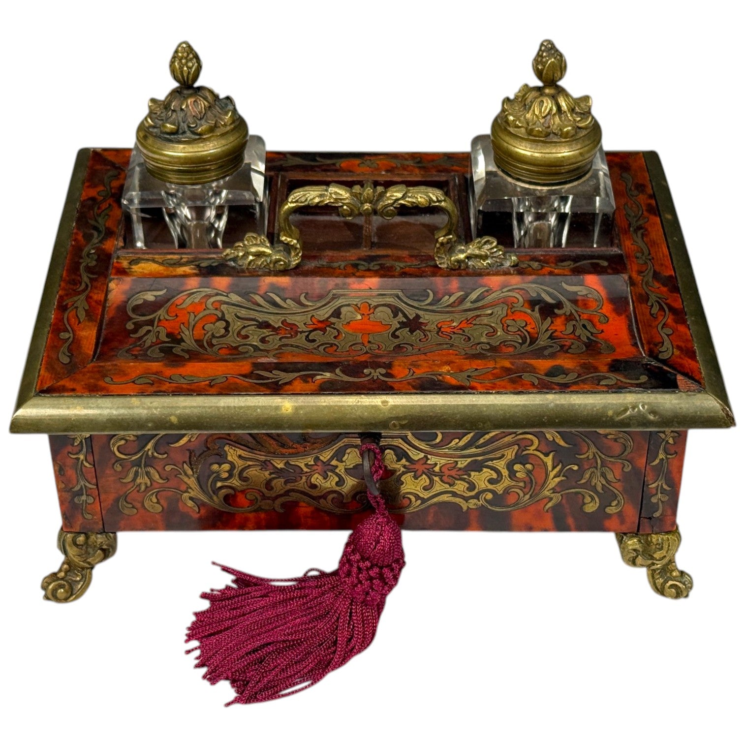 Napoleon lll, French Inkwell Desk Set, Boulle Inlay, Tortoise, France, 19th c.
