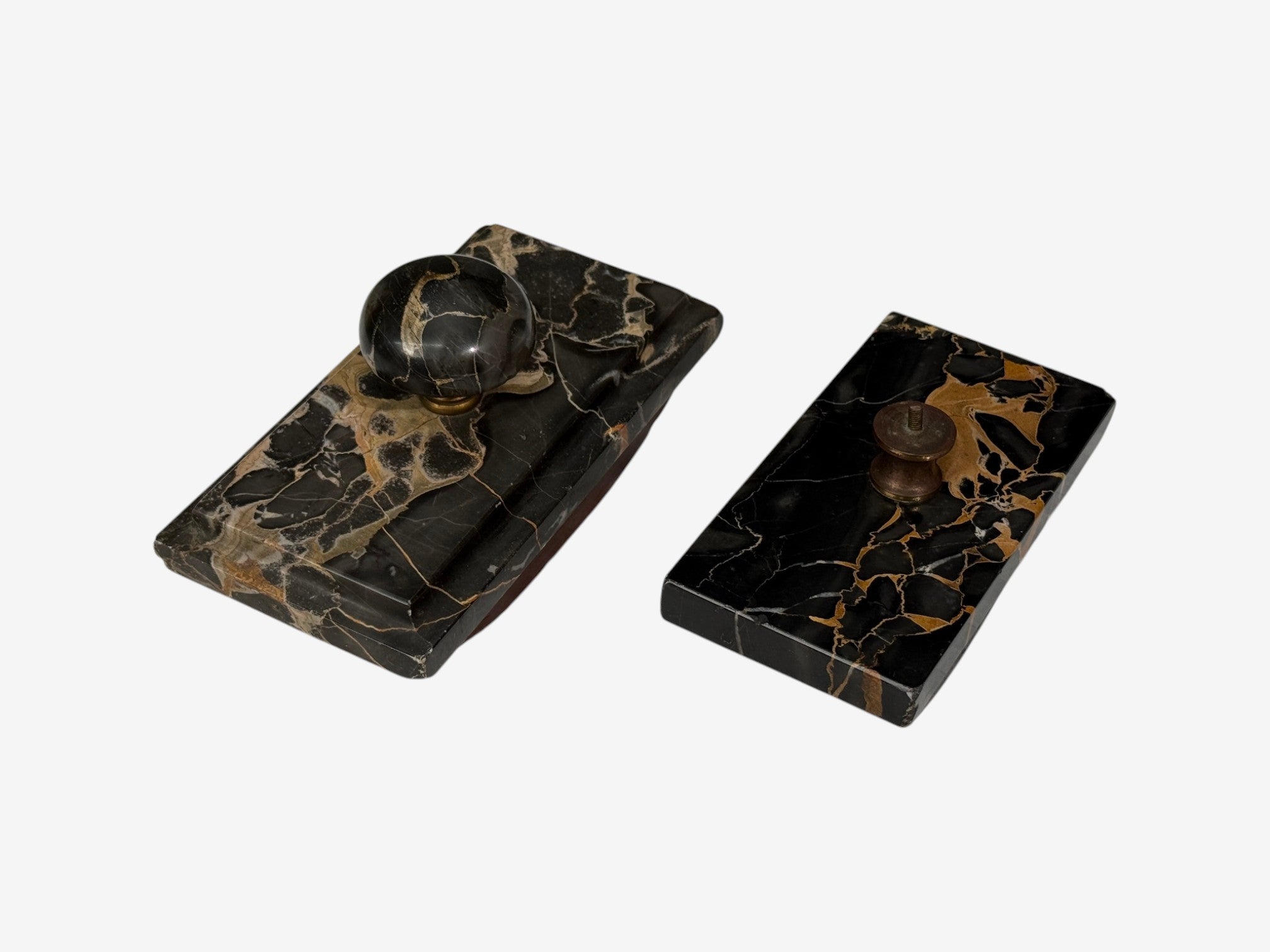 Art Deco, Inkwell Desk Set, Pen Holder, Marble, Bronze Panthers, 1920s