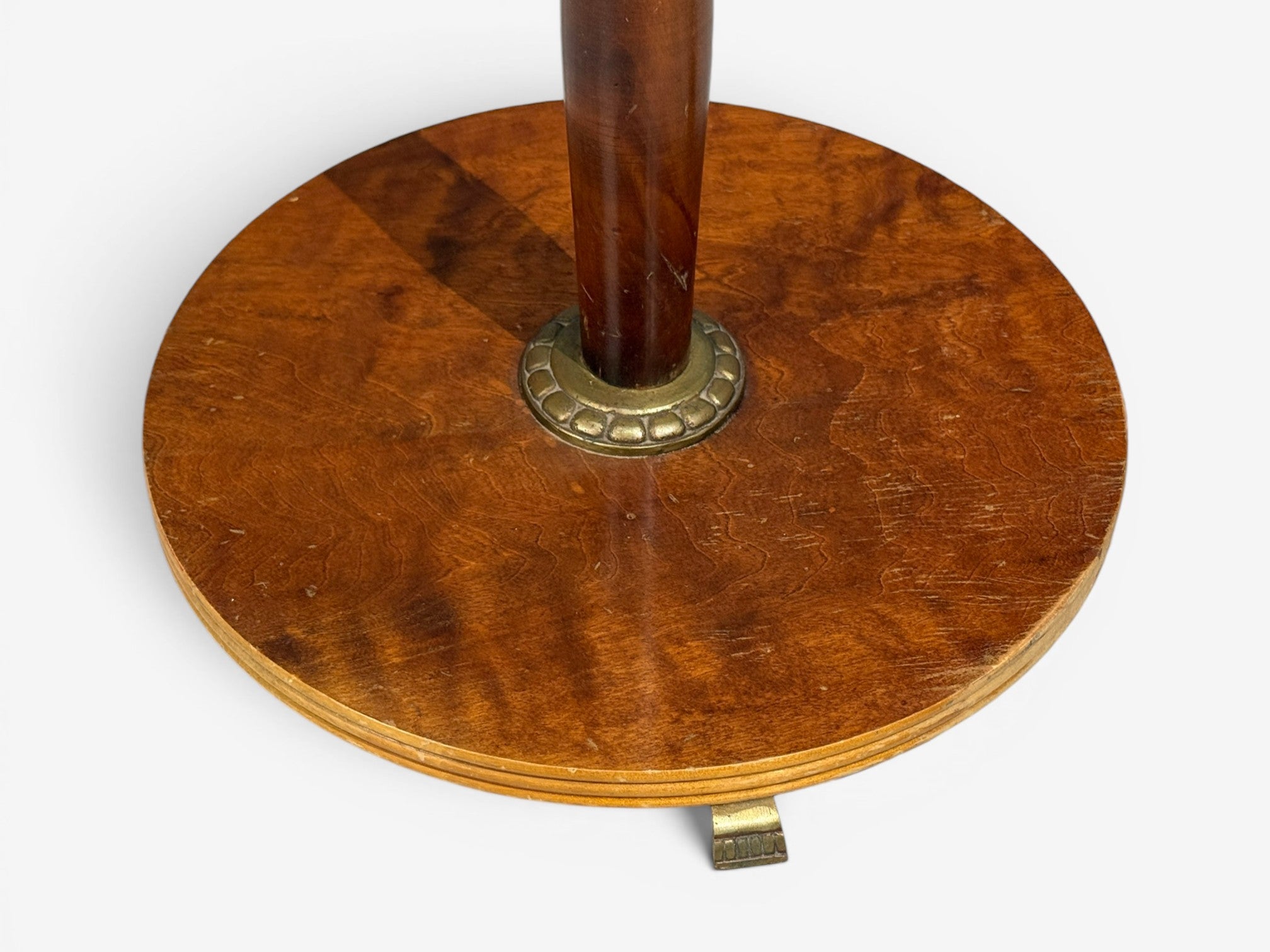 Swedish Art Deco, Floor Lamp, Burl, Brass, Sweden, 1940s