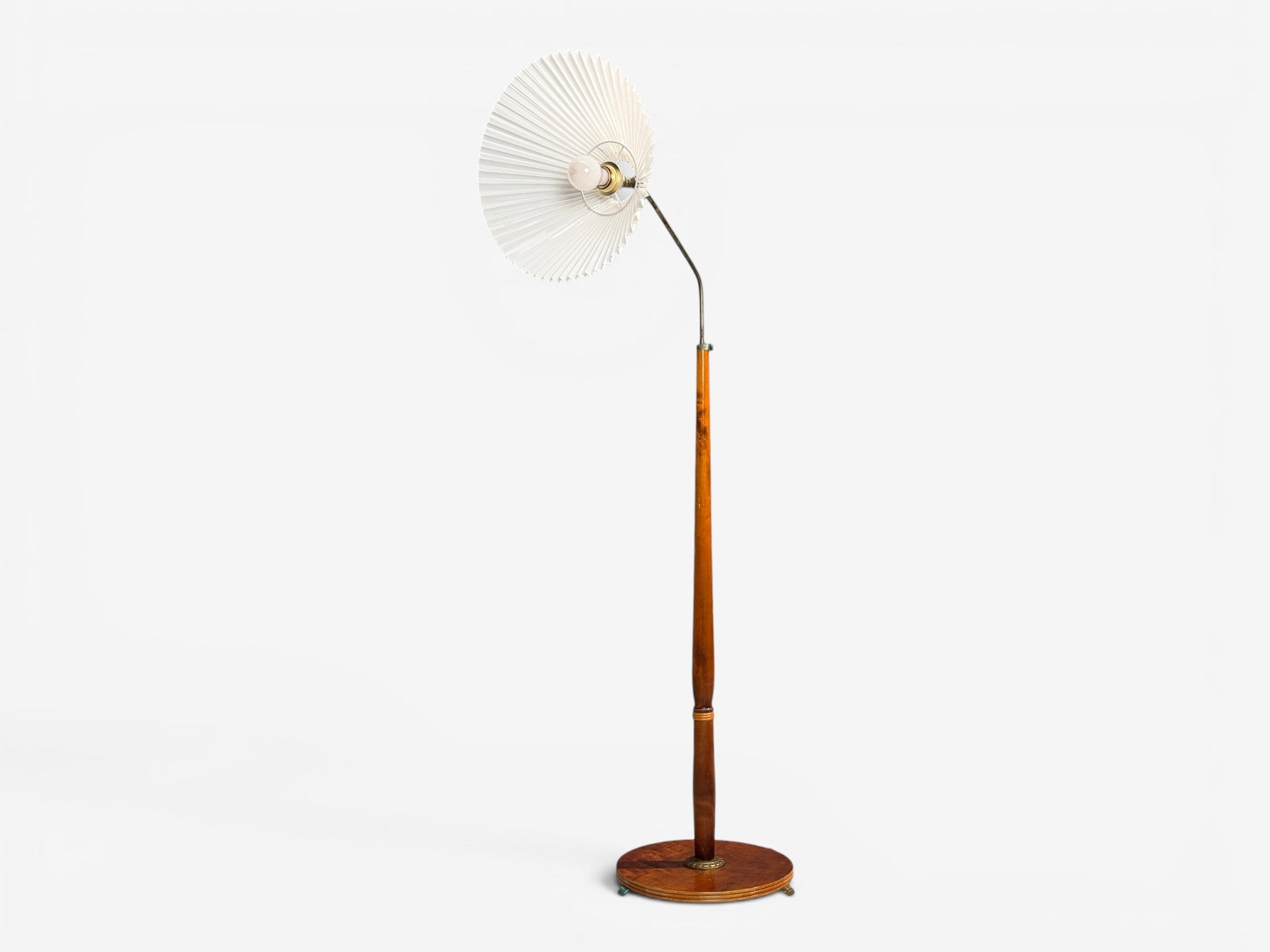 Swedish Art Deco, Floor Lamp, Burl, Brass, Sweden, 1940s