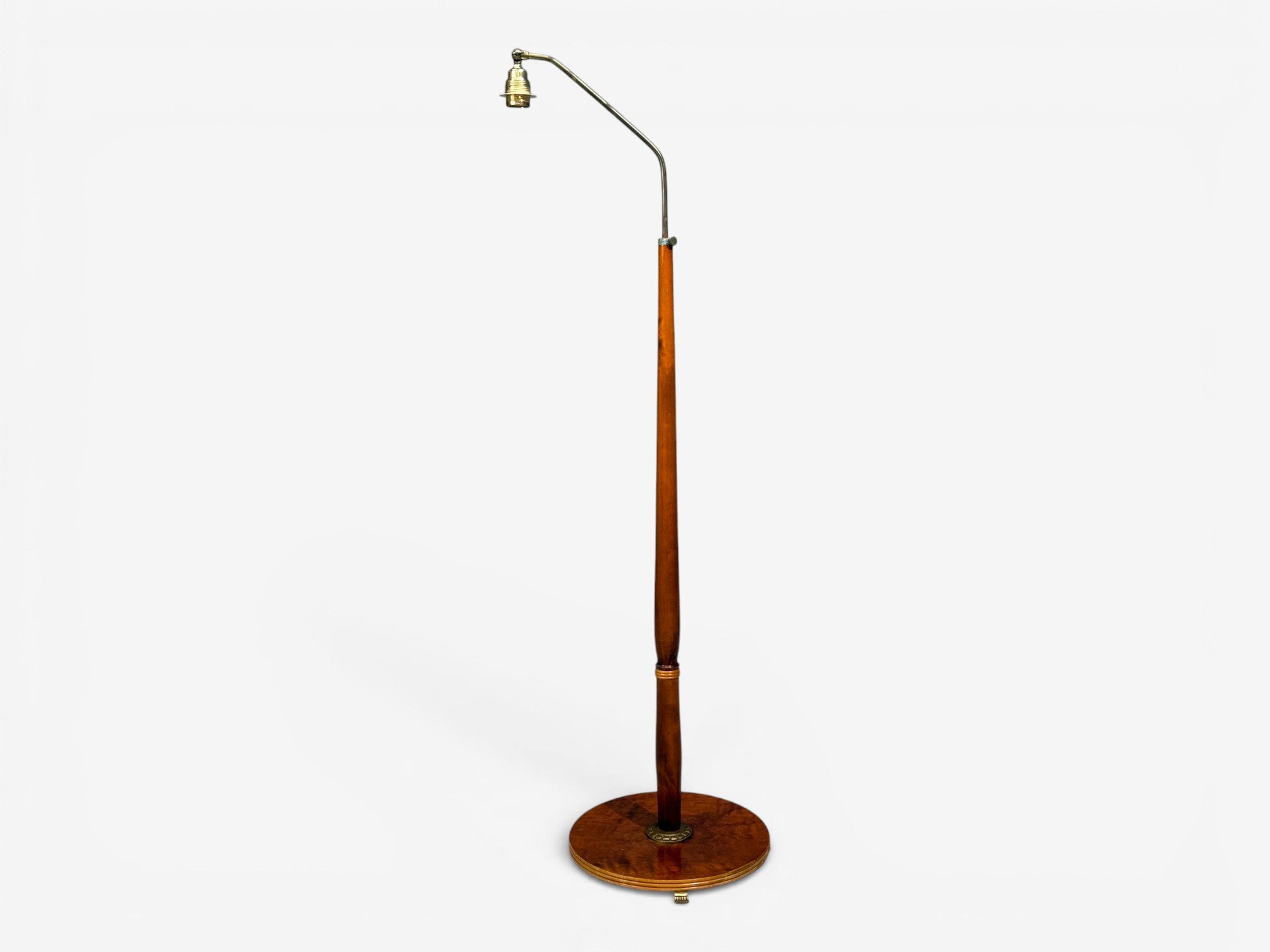 Swedish Art Deco, Floor Lamp, Burl, Brass, Sweden, 1940s
