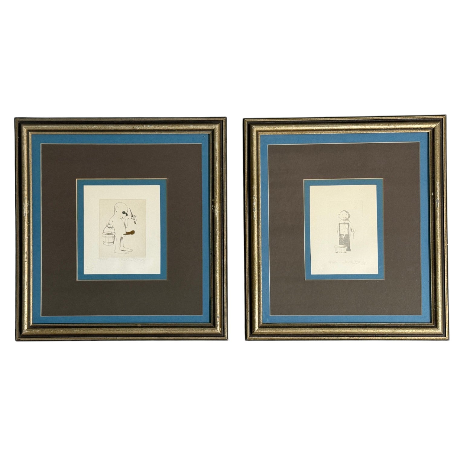 Charles Bragg, Two Etchings, Nasty Series, Signed and Stamped, American, 20th c.