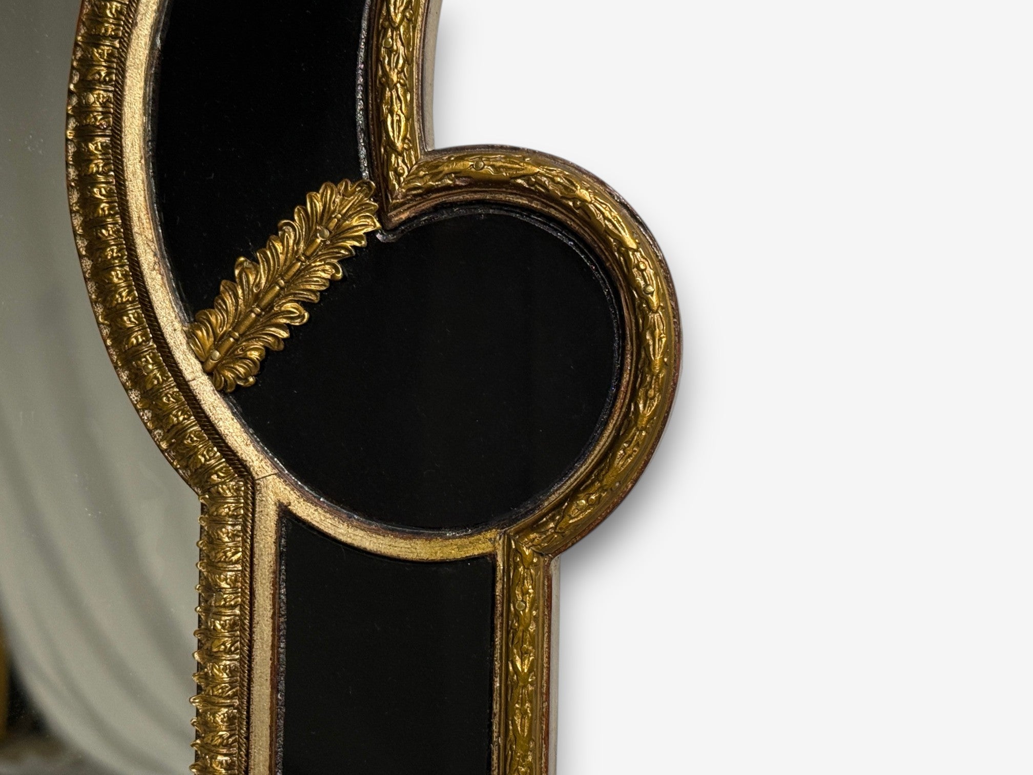 Theodore Alexander, Queene Anne Style, Wall Mirror, Black Glass, Gilt Metal