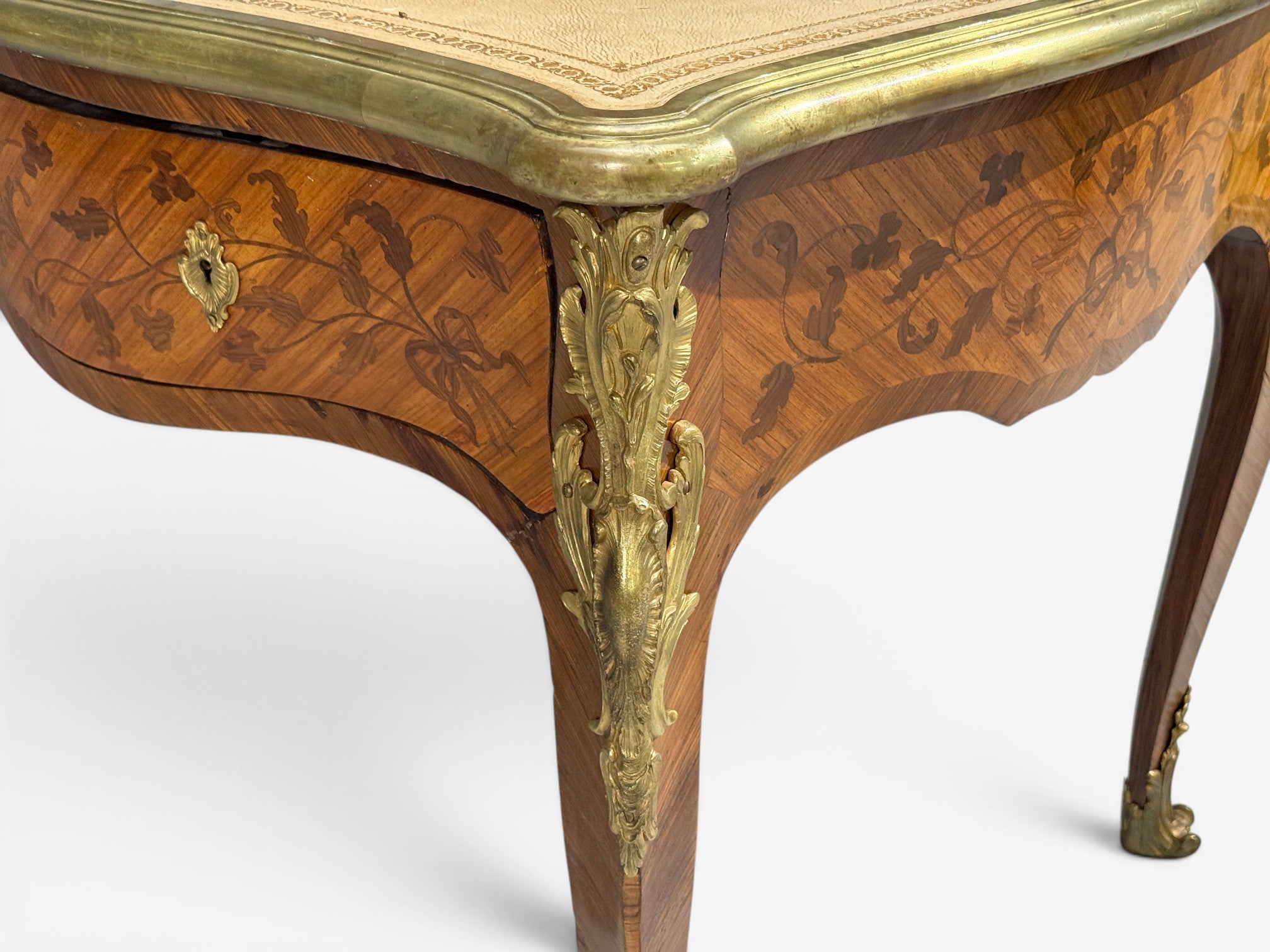 Louis XV Style, Executive Desk, Marquetry, Leather, Bronze, France, 19th/20th c.
