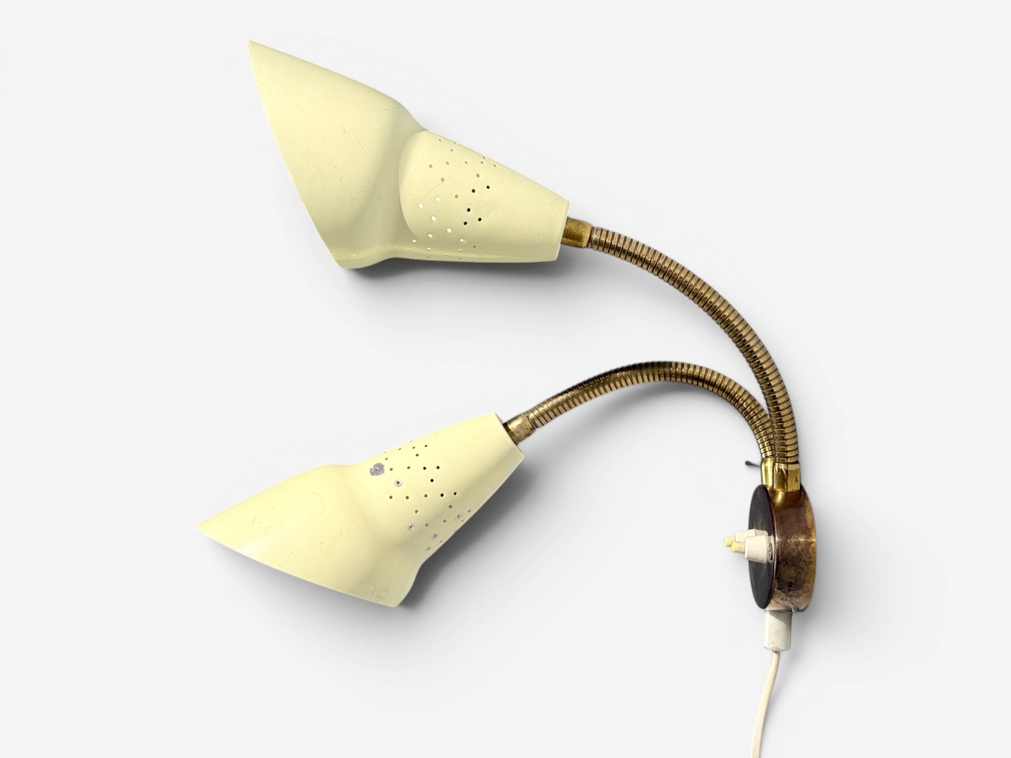 Swedish Modern, Adjustable Wall Light, Brass, Lacquered Metal, Sweden, 1950s