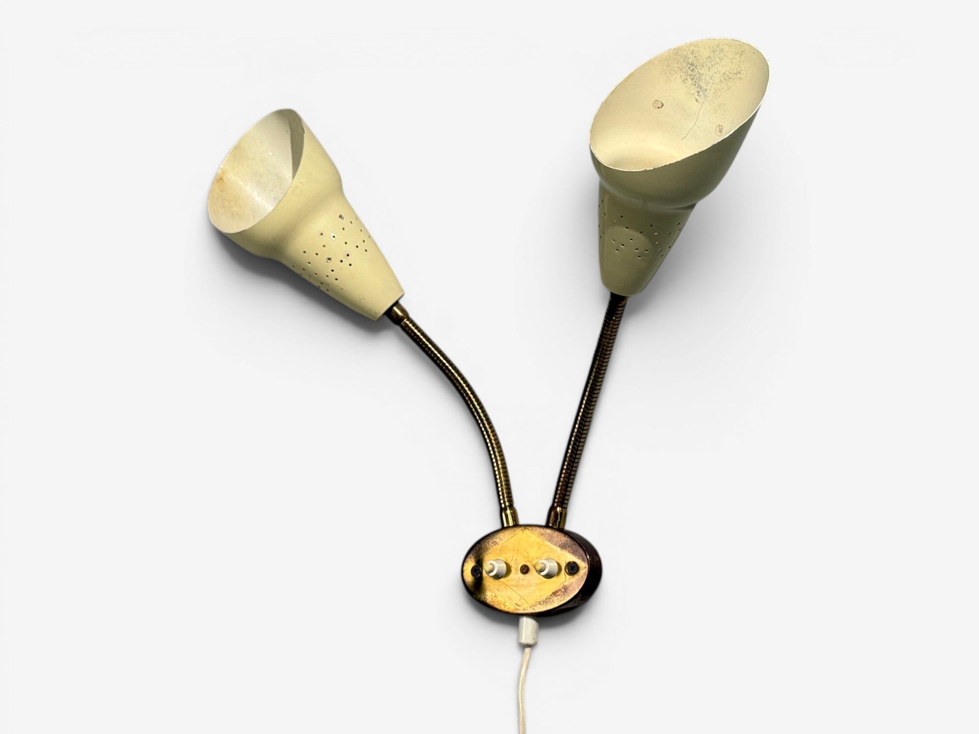 Swedish Modern, Adjustable Wall Light, Brass, Lacquered Metal, Sweden, 1950s