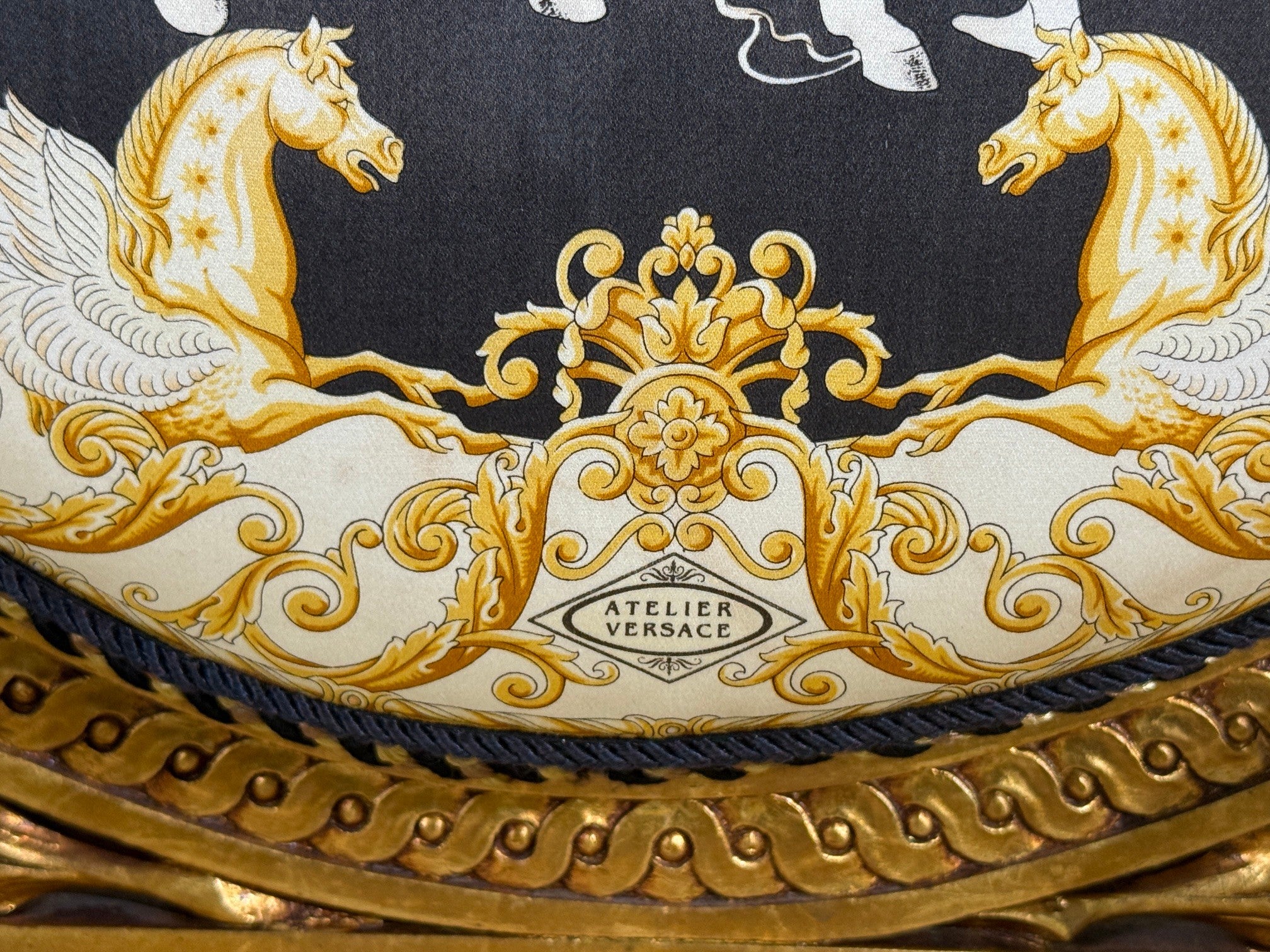 Louis XVI, French Arm Chair, Versace Fabric, Giltwood, France, 1960s