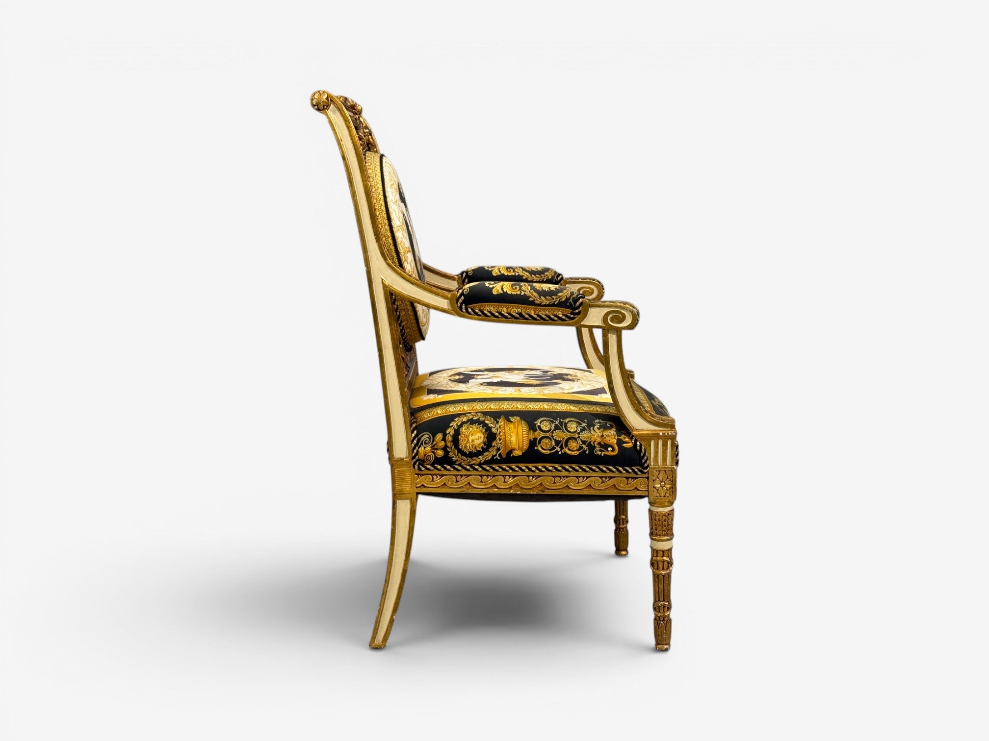 Louis XVI, French Arm Chair, Versace Fabric, Giltwood, France, 1960s