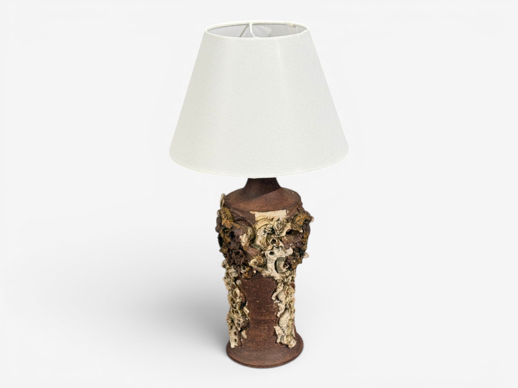 Bodil Marie Nielsen, Large Brutalist Table Lamp, Brown Stoneware, Denmark, 1960s