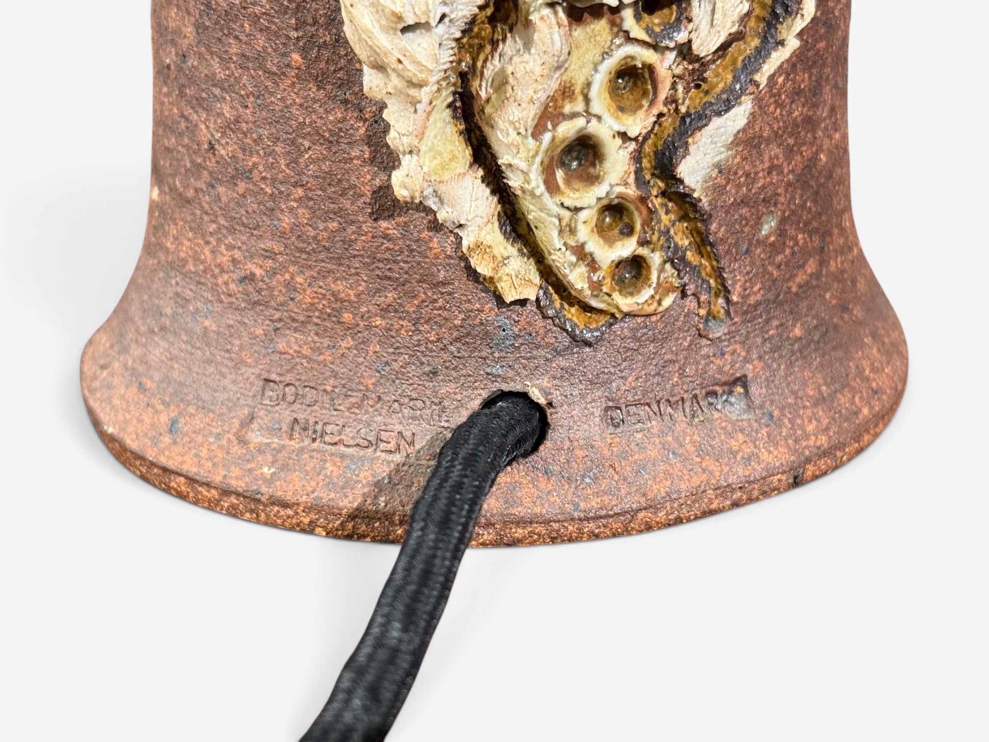 Bodil Marie Nielsen, Large Brutalist Table Lamp, Brown Stoneware, Denmark, 1960s