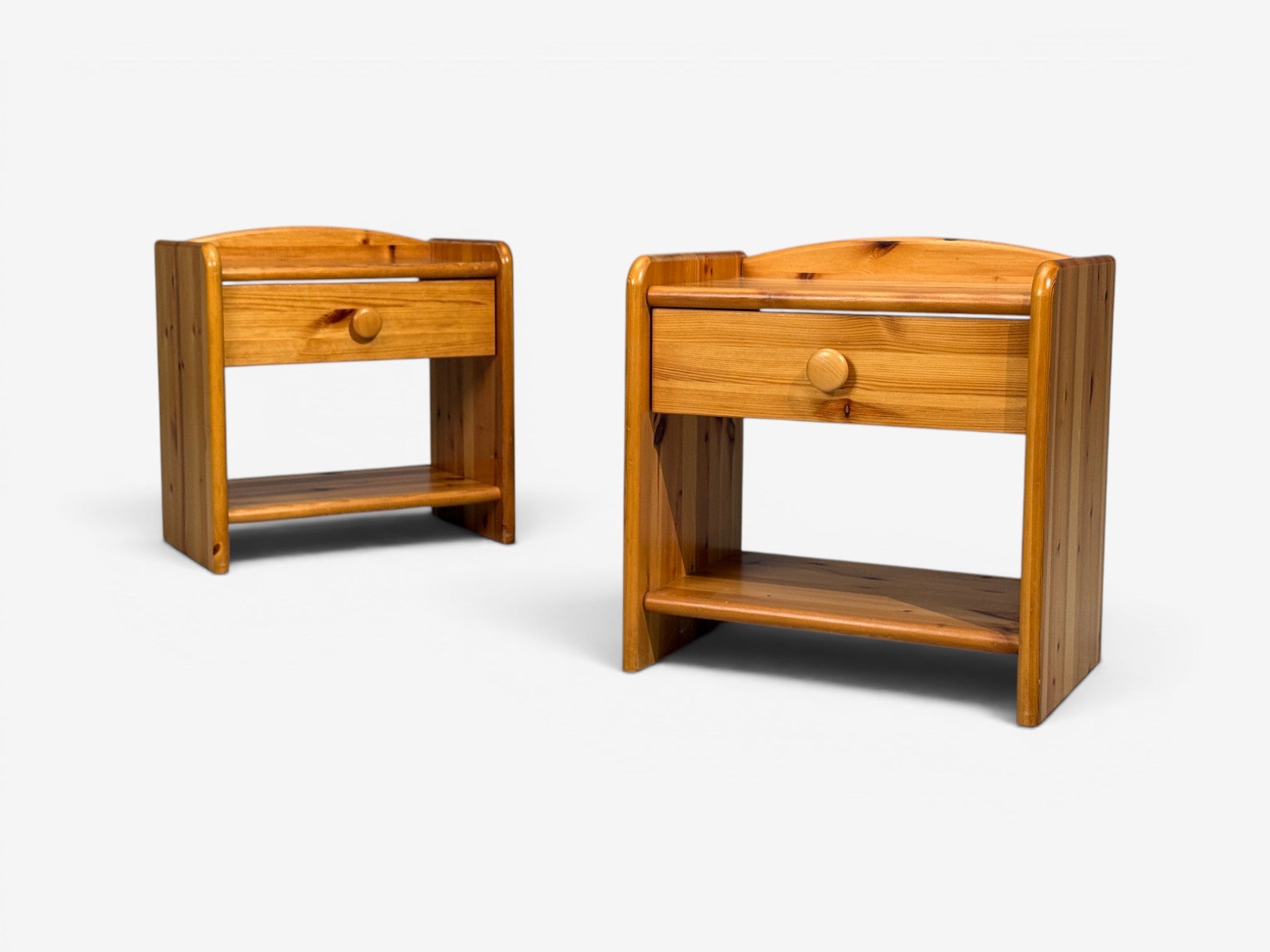 Swedish Modern, Bedside Tables, Knotty Pine, Sweden, 1960s