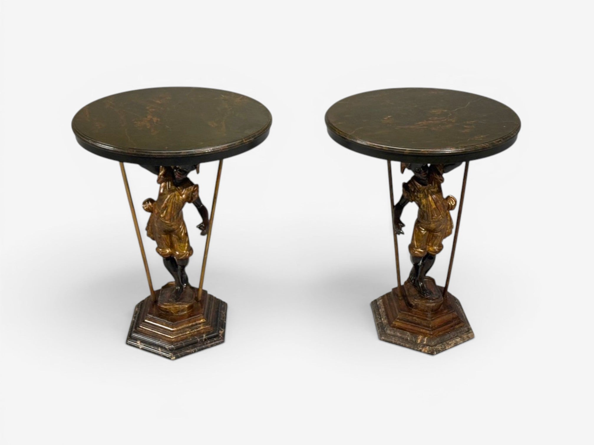 18th/19th c. Italian, Venetian Blackamoor Gueridons, Opposing Figures, Marble