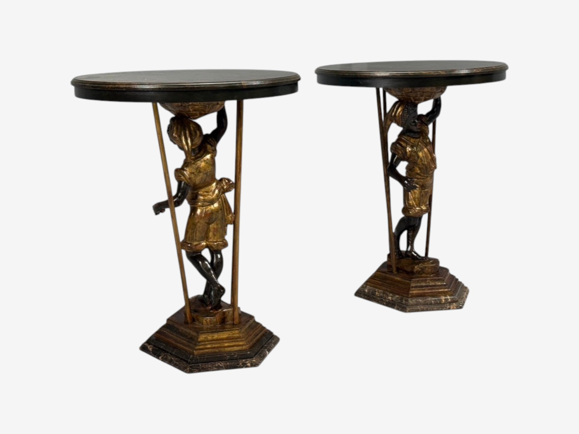 18th/19th c. Italian, Venetian Blackamoor Gueridons, Opposing Figures, Marble