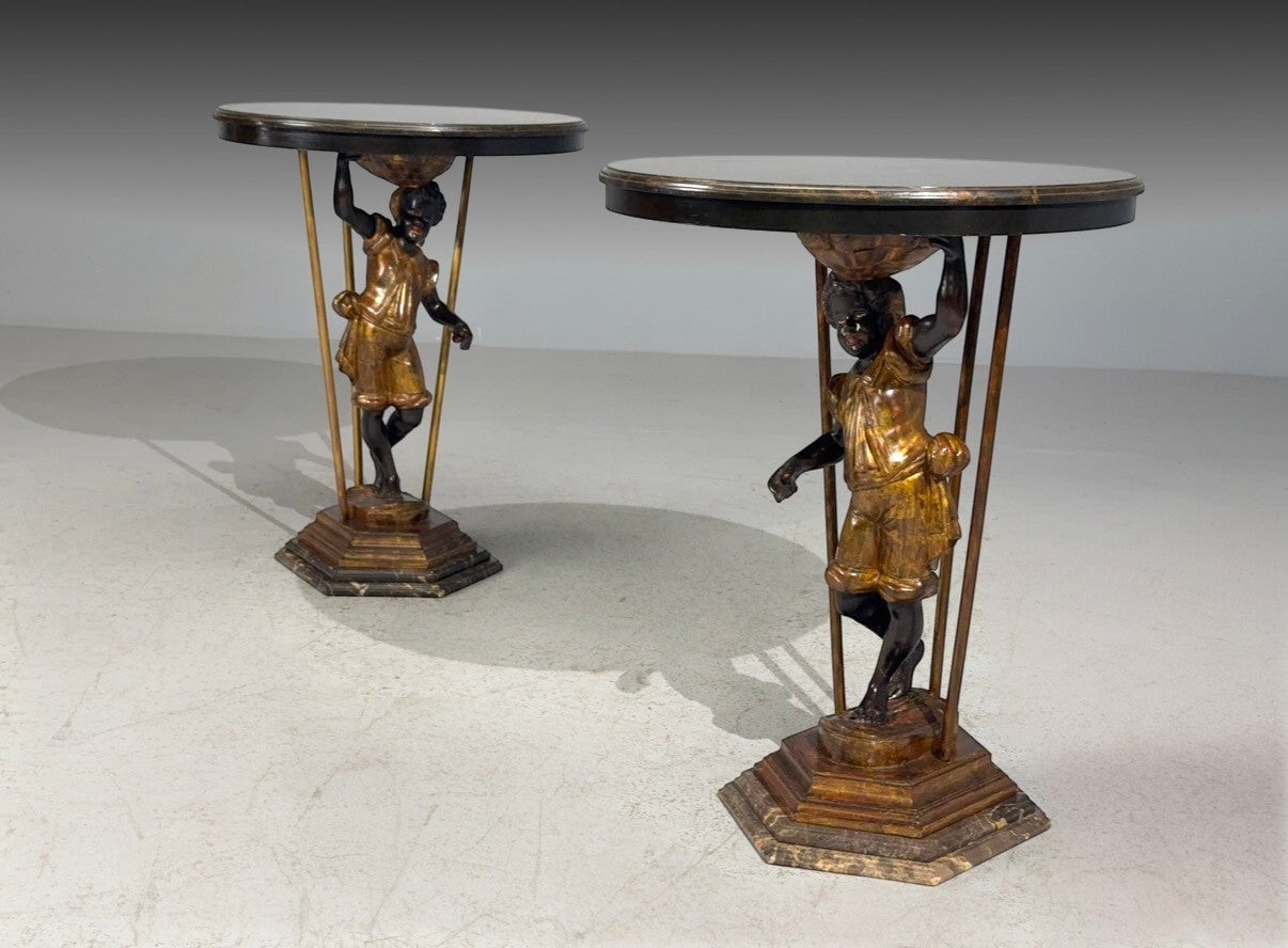 18th/19th c. Italian, Venetian Blackamoor Gueridons, Opposing Figures, Marble
