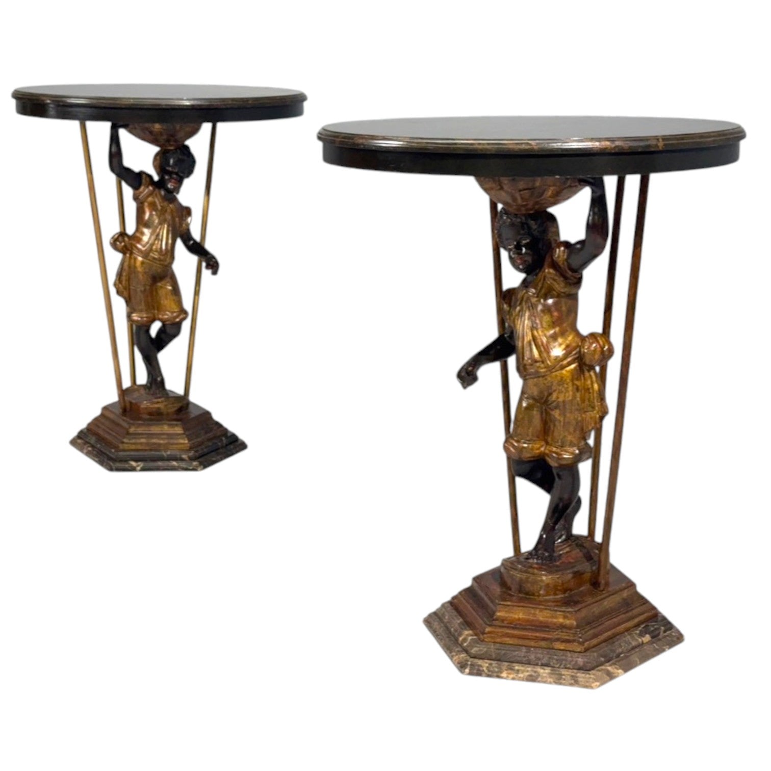 18th/19th c. Italian, Venetian Blackamoor Gueridons, Opposing Figures, Marble