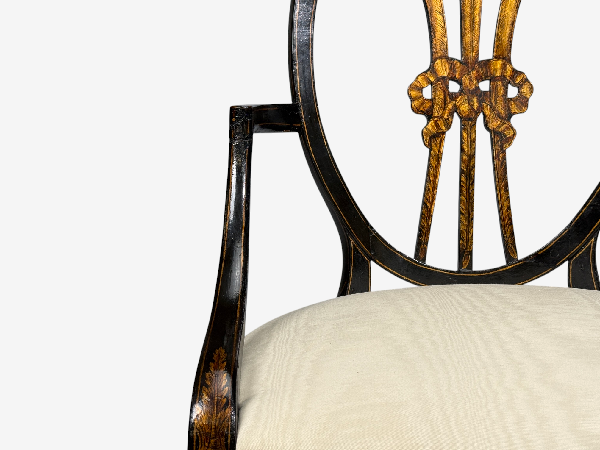 Neoclassical, Prince of Wales Armchairs, Ebonized Wood, Gilt, Silk, USA, 19th c.