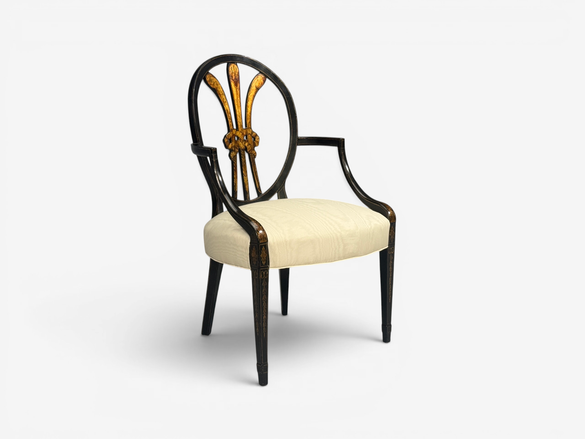 Neoclassical, Prince of Wales Armchairs, Ebonized Wood, Gilt, Silk, USA, 19th c.