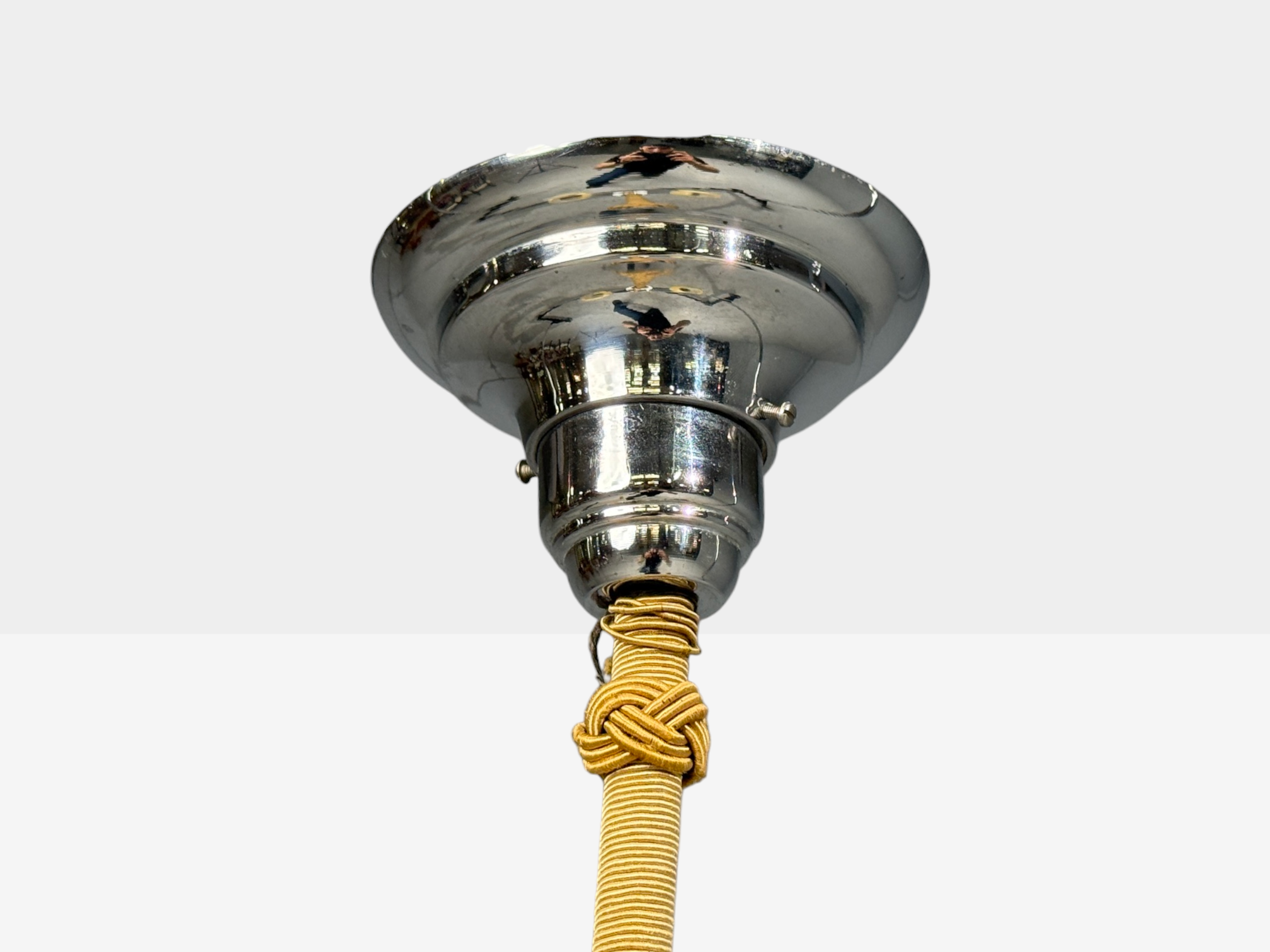 Swedish Art Deco, Pendant Light, Burl, Cord, Glass, Chrome, Sweden, 1930s