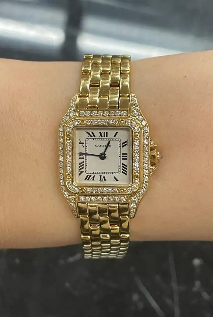 Panthère de Cartier Ladies Watch, Double Diamond Face, Vintage, 18Kt Yellow Gold