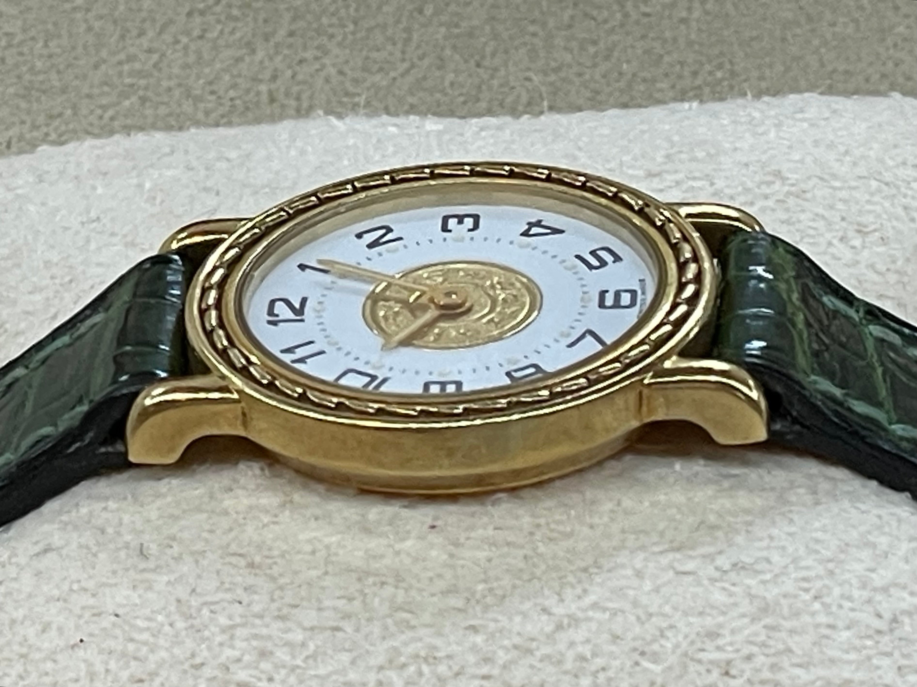 Hermès Paris 18 Kt Gold 'Sellier' Wristwatch, Crocodile Strap