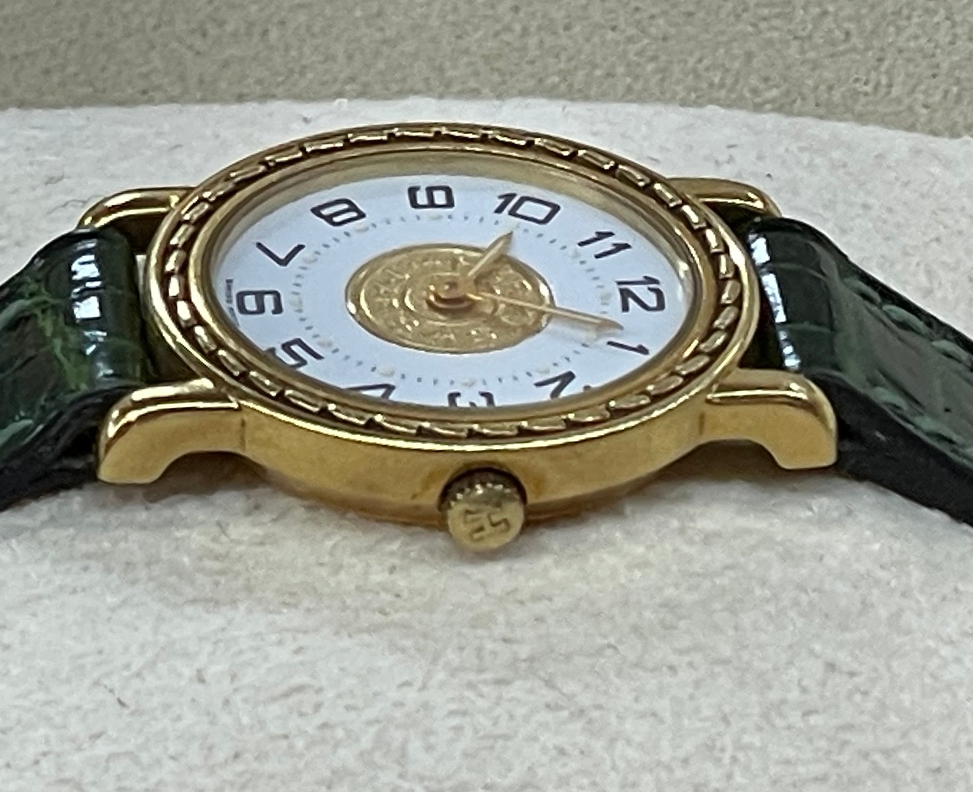 Hermès Paris 18 Kt Gold 'Sellier' Wristwatch, Crocodile Strap