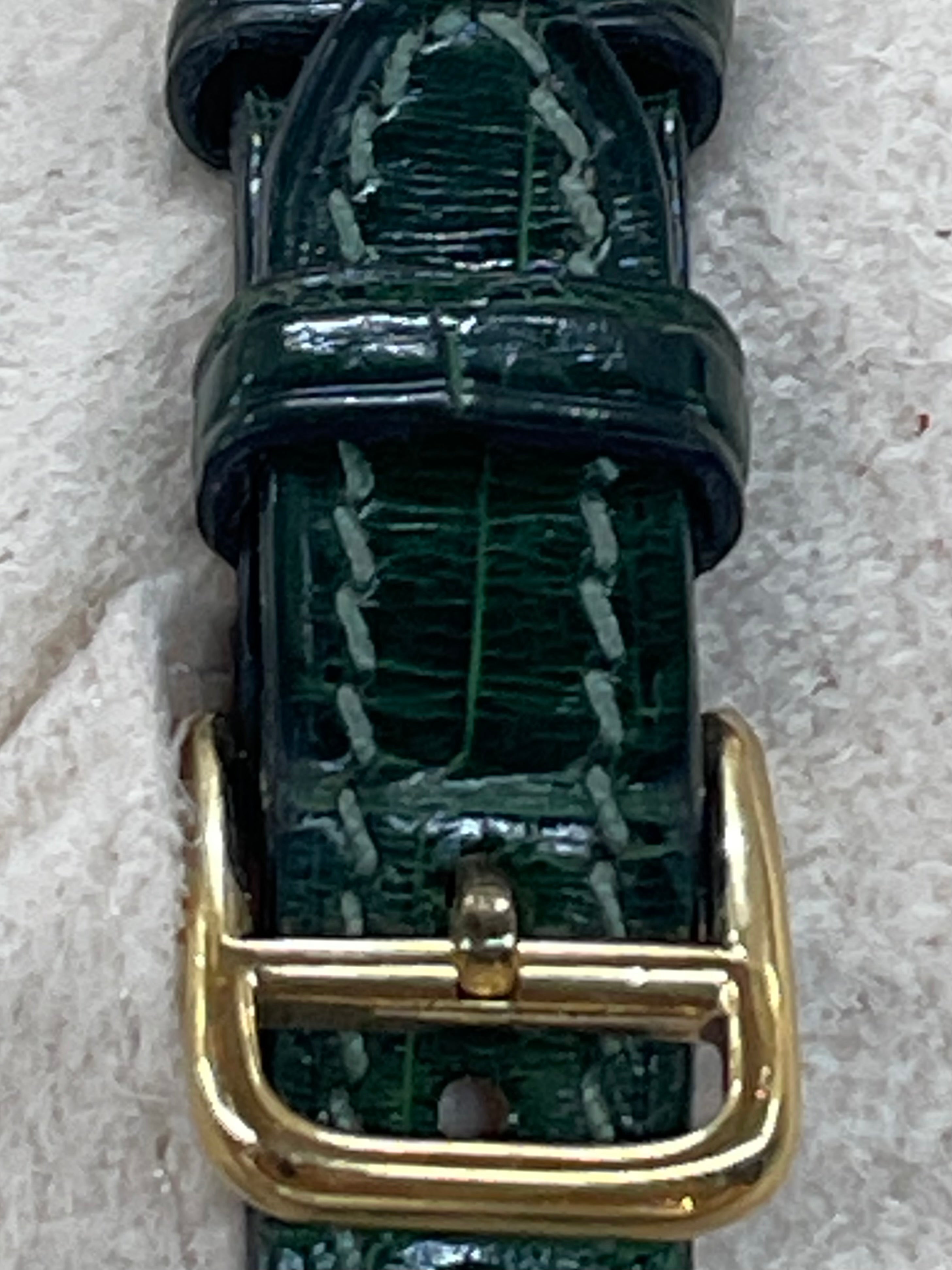 Hermès Paris 18 Kt Gold 'Sellier' Wristwatch, Crocodile Strap