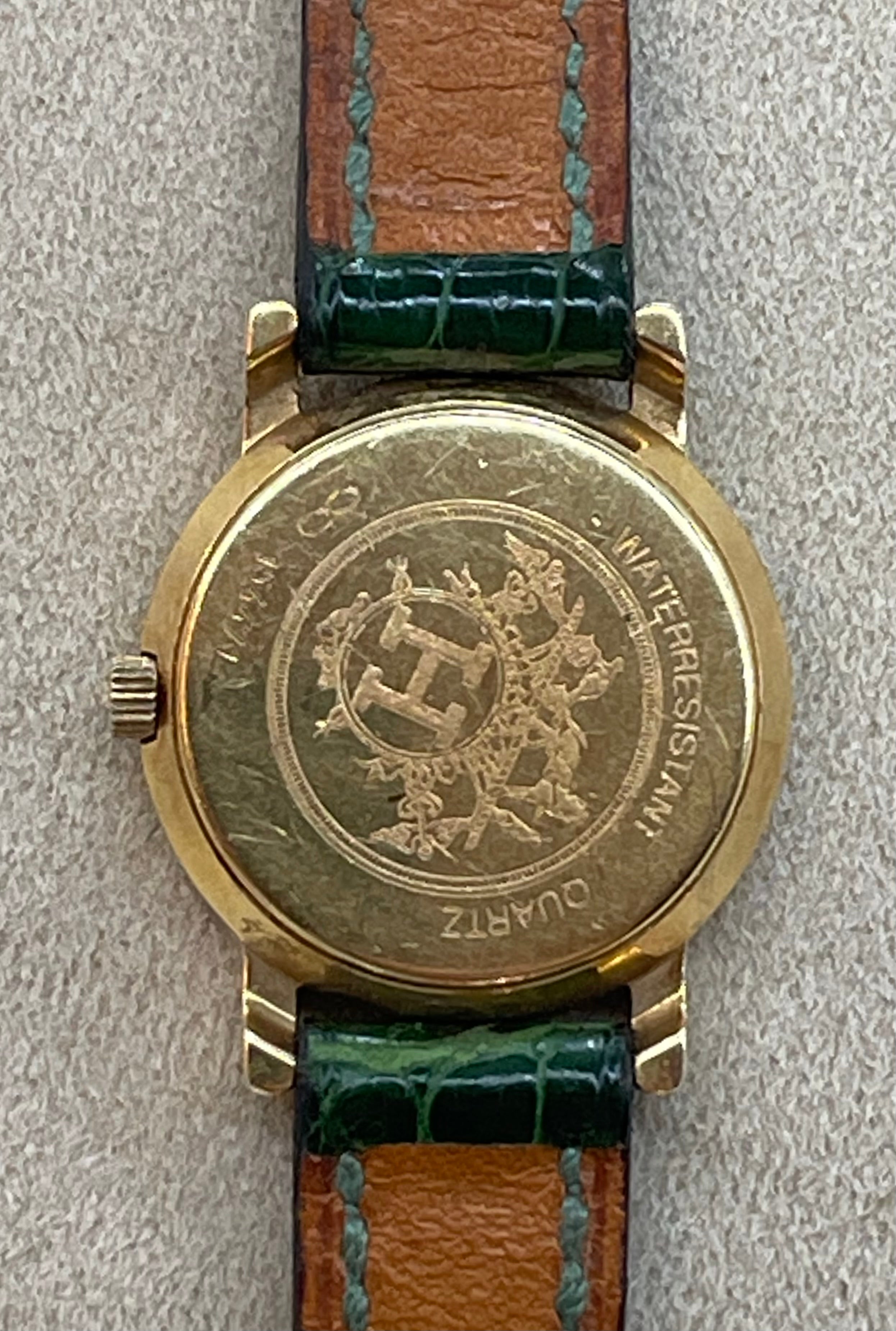 Hermès Paris 18 Kt Gold 'Sellier' Wristwatch, Crocodile Strap
