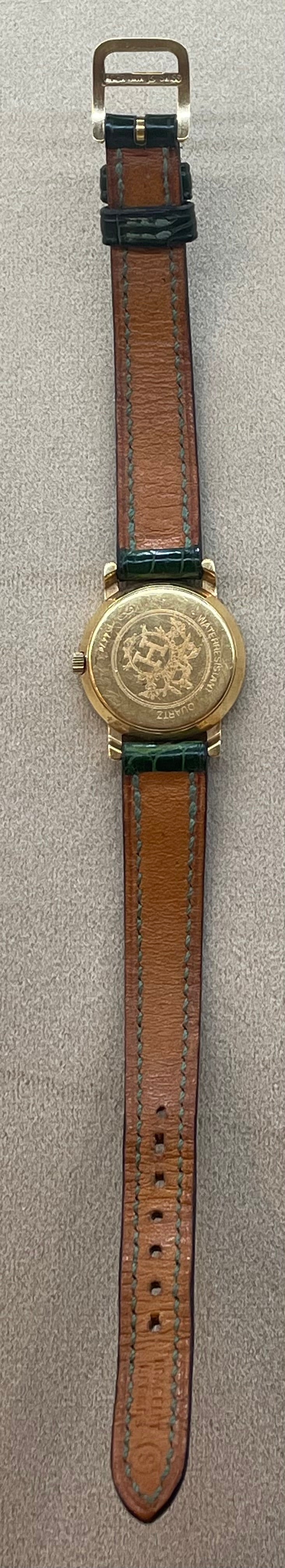 Hermès Paris 18 Kt Gold 'Sellier' Wristwatch, Crocodile Strap