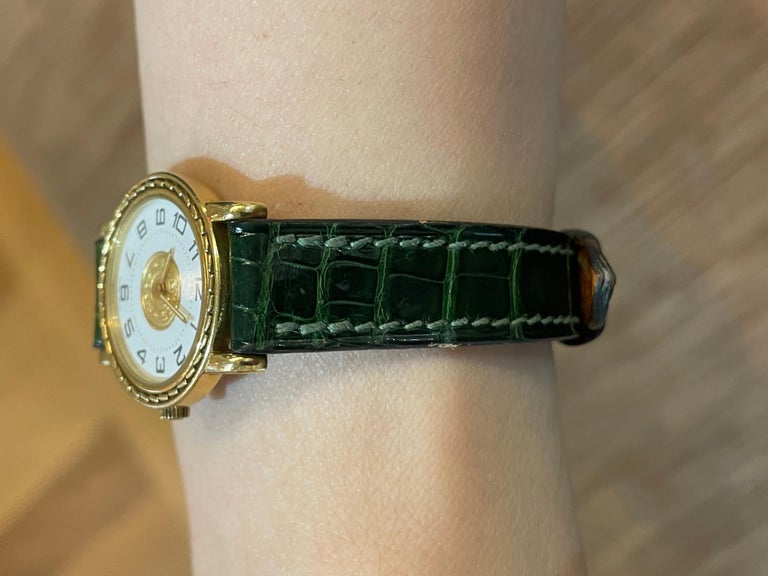 Hermès Paris 18 Kt Gold 'Sellier' Wristwatch, Crocodile Strap