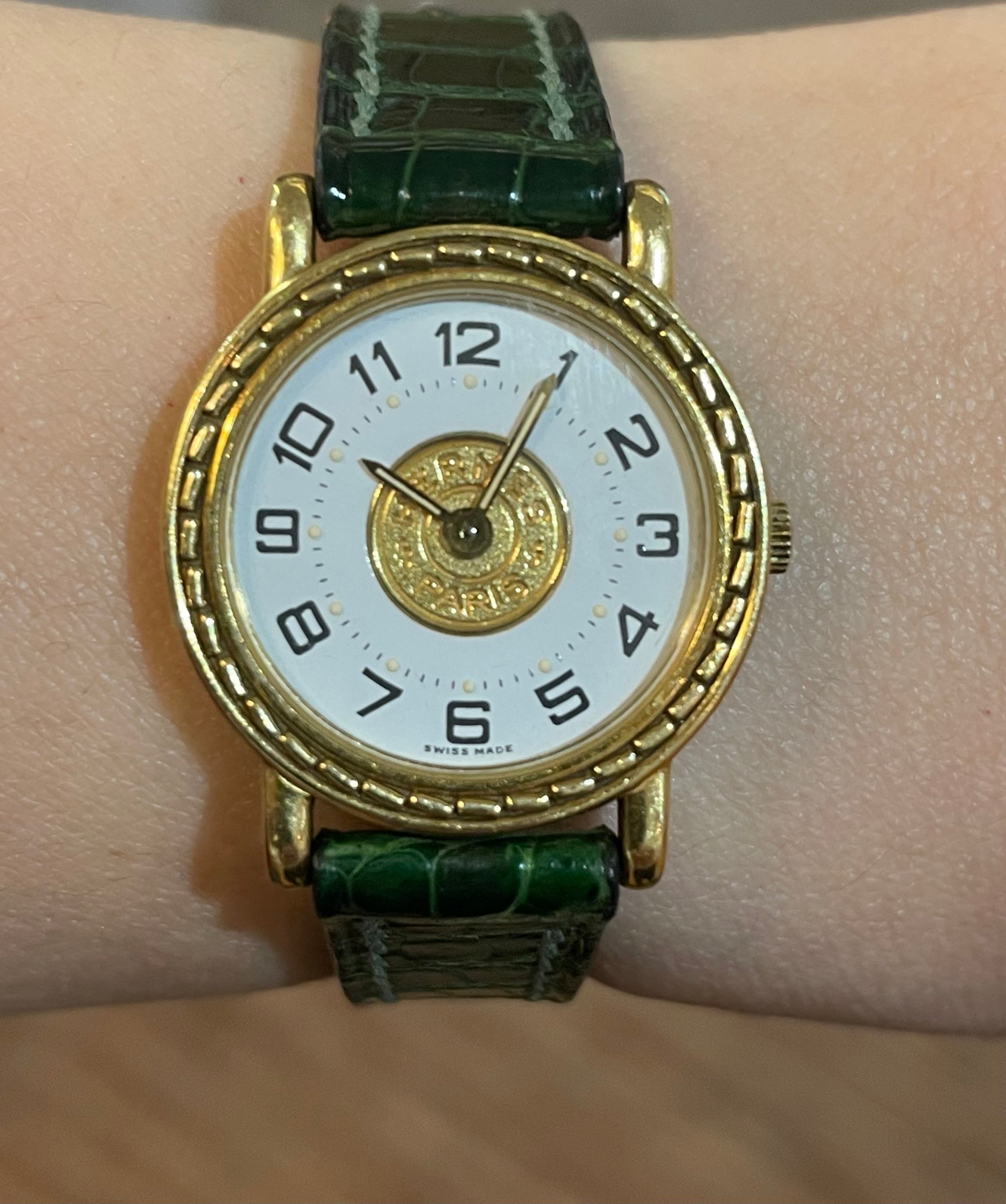 Hermès Paris 18 Kt Gold 'Sellier' Wristwatch, Crocodile Strap