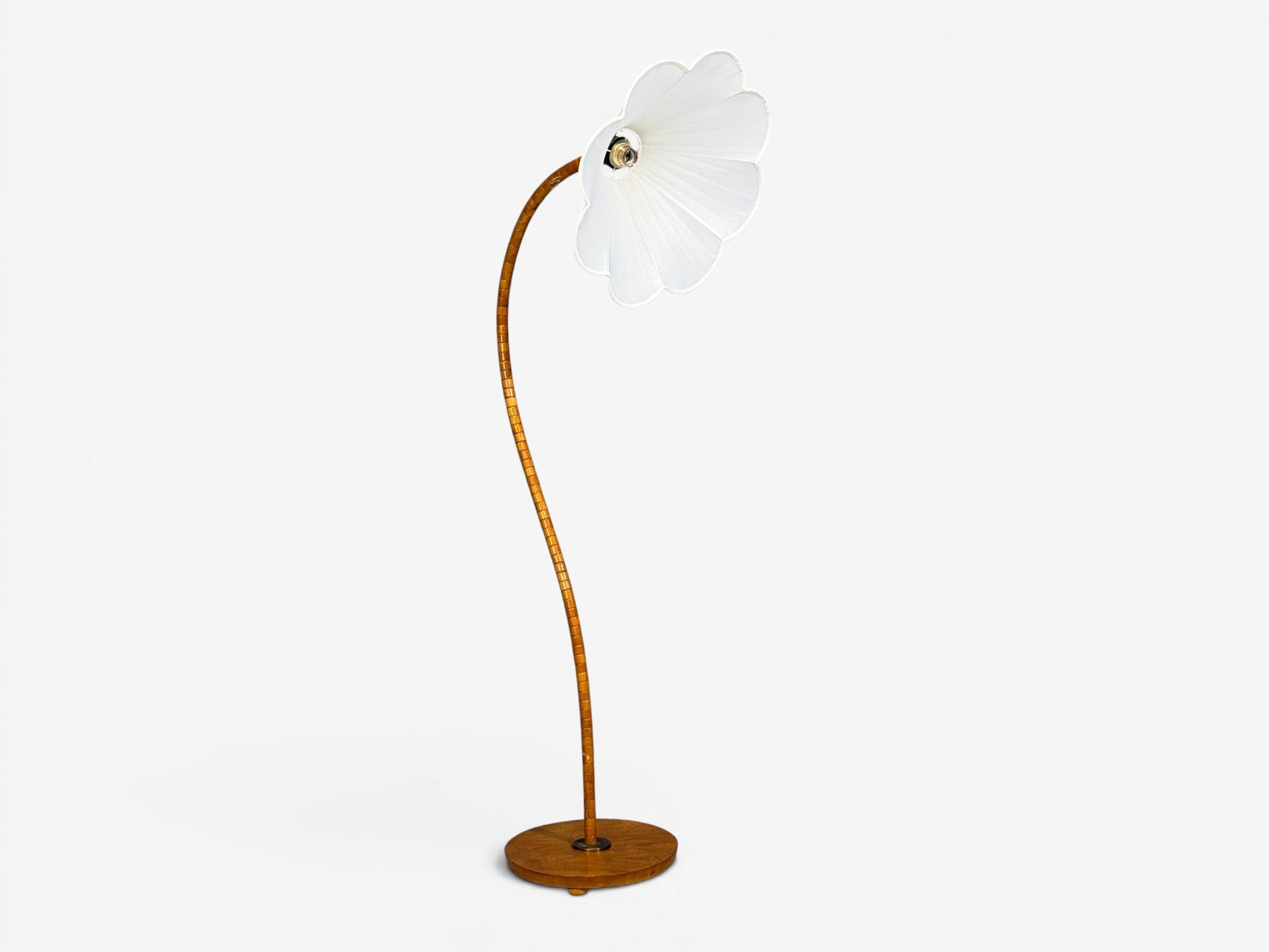 Swedish Modern, Organic Floor Lamp, Wood, Silk, Sweden, 1930s