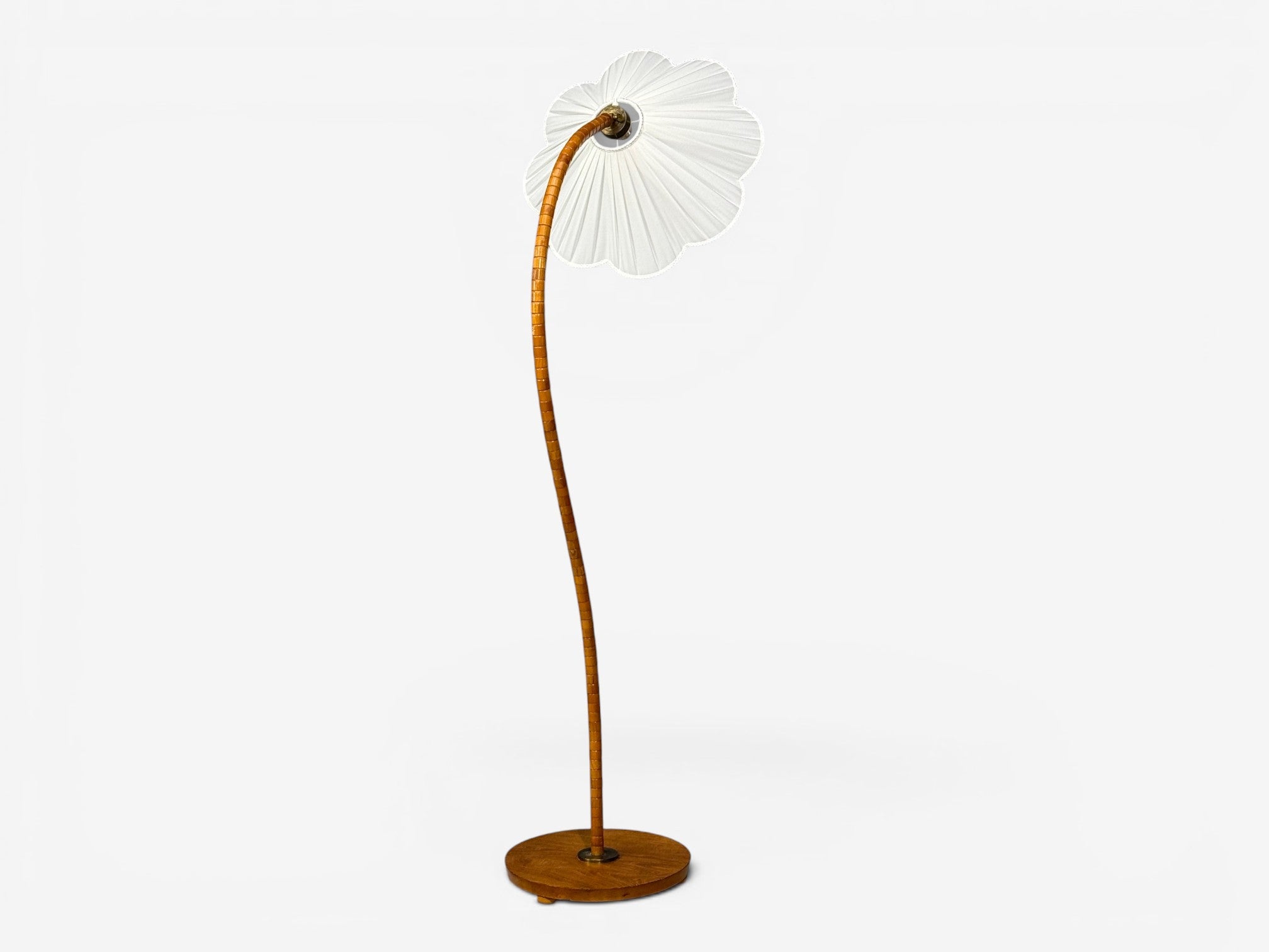 Swedish Modern, Organic Floor Lamp, Wood, Silk, Sweden, 1930s