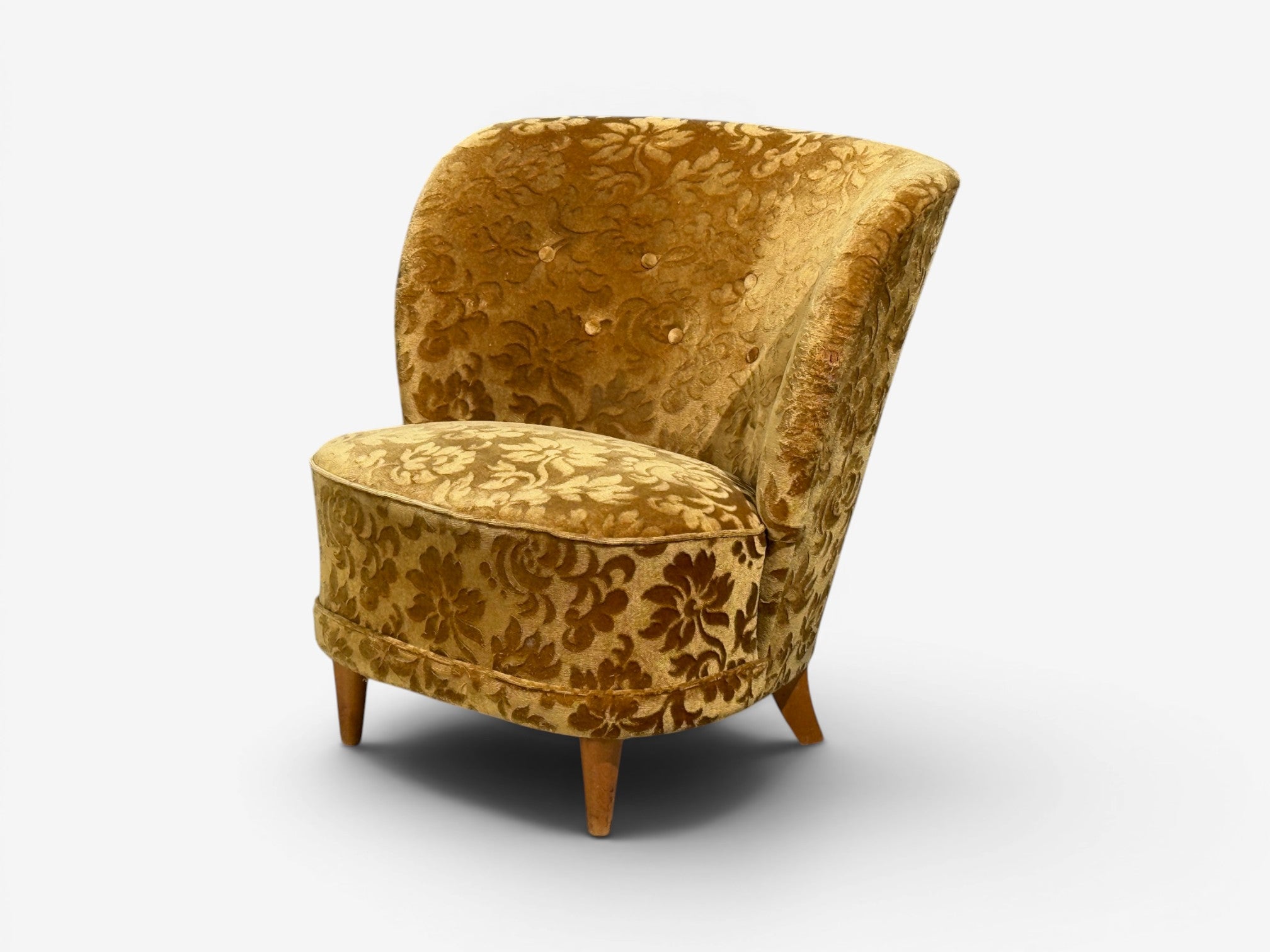 Finnish Modern, Easy Chairs, Damask, Beech, Finland, 1940s