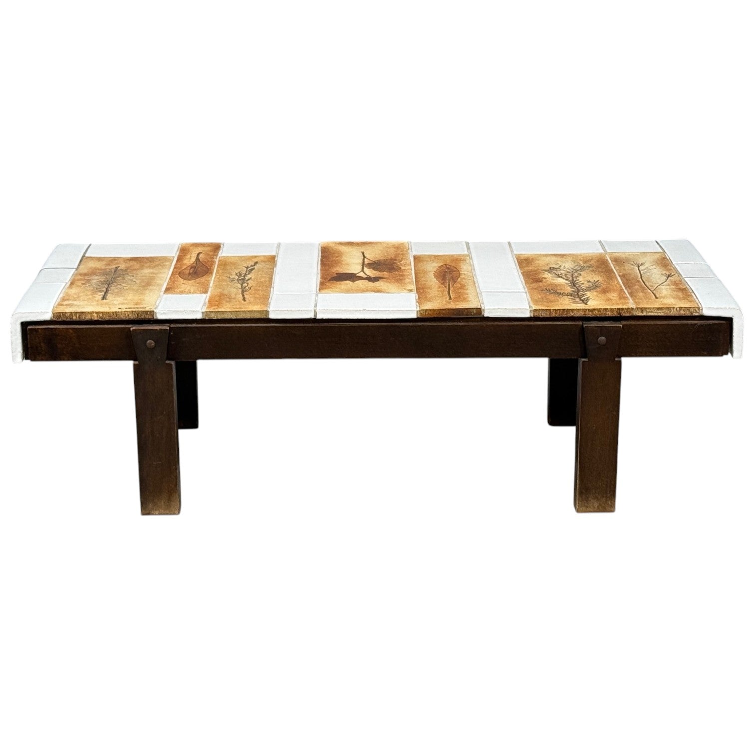 Roger Capron, Low Coffee Table, Tile, Stained Wood, France, 1970s