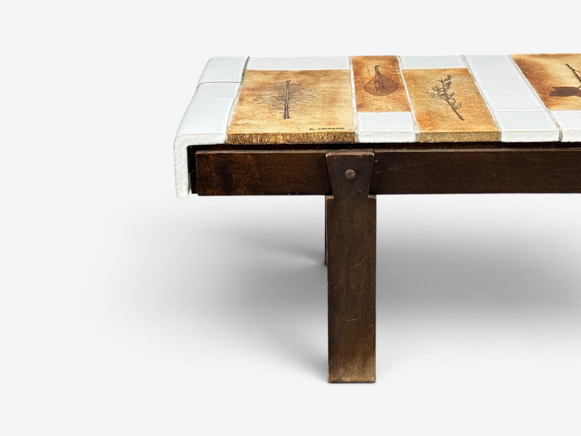 Roger Capron, Low Coffee Table, Tile, Stained Wood, France, 1970s