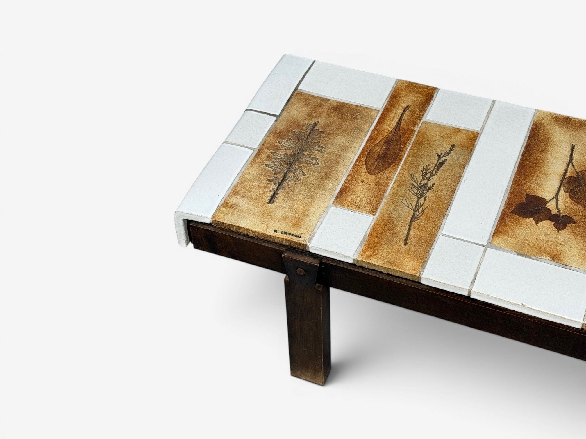 Roger Capron, Low Coffee Table, Tile, Stained Wood, France, 1970s