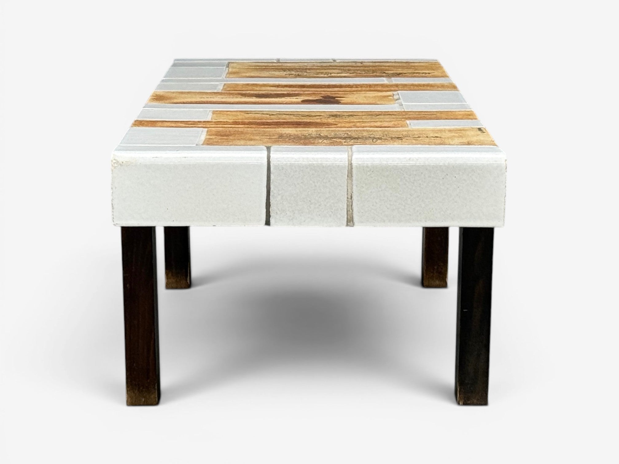 Roger Capron, Low Coffee Table, Tile, Stained Wood, France, 1970s