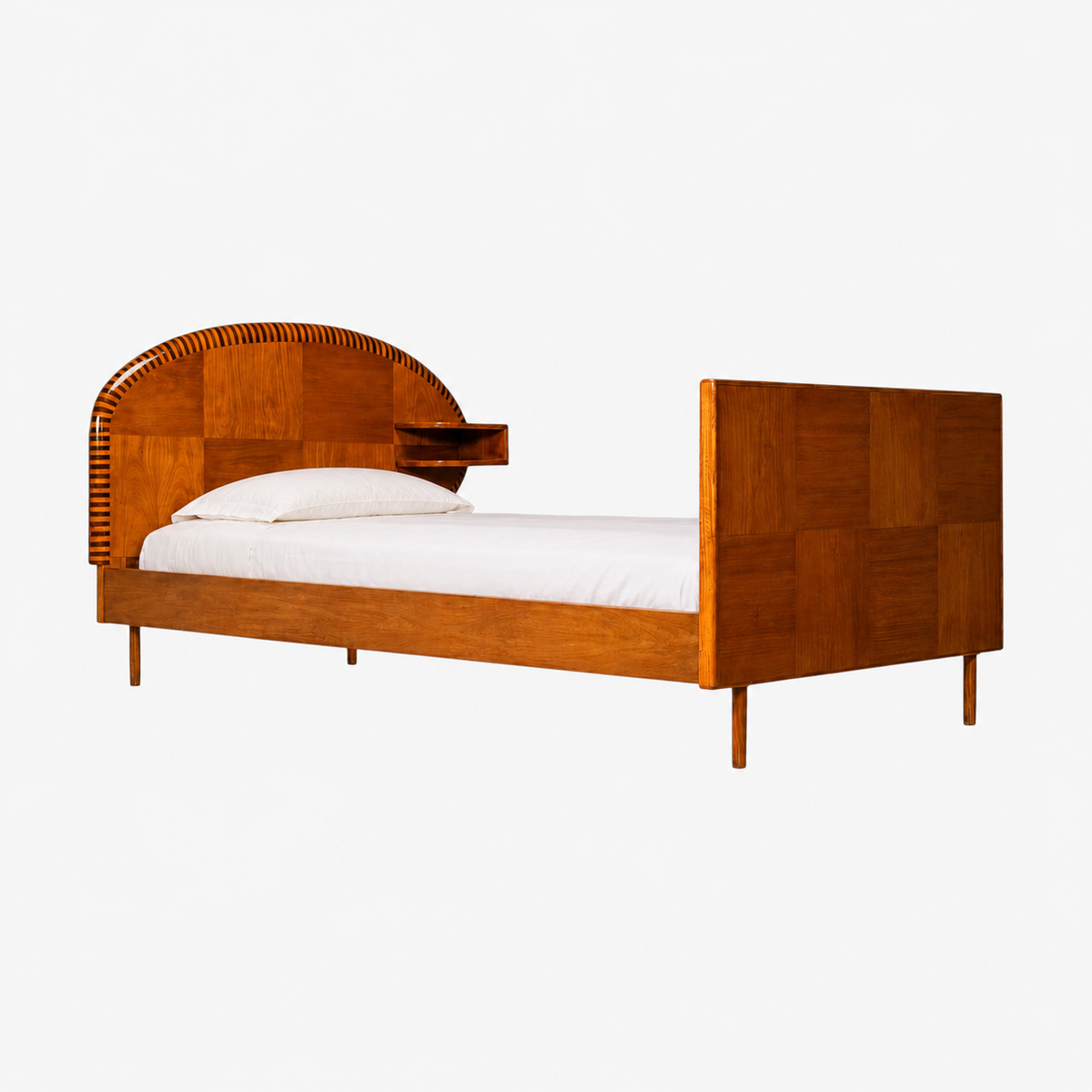 Italian Mid-Century Modern, Twin Bed with Shelf, Marquetry, Italy, 1950s