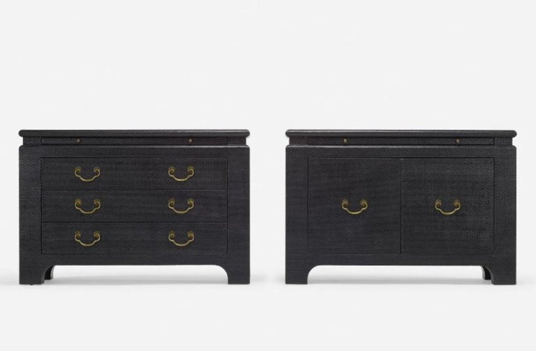 Harrison Van-Horn, Mid-Century Modern Cabinets, Commodes, Black Embossed Leather