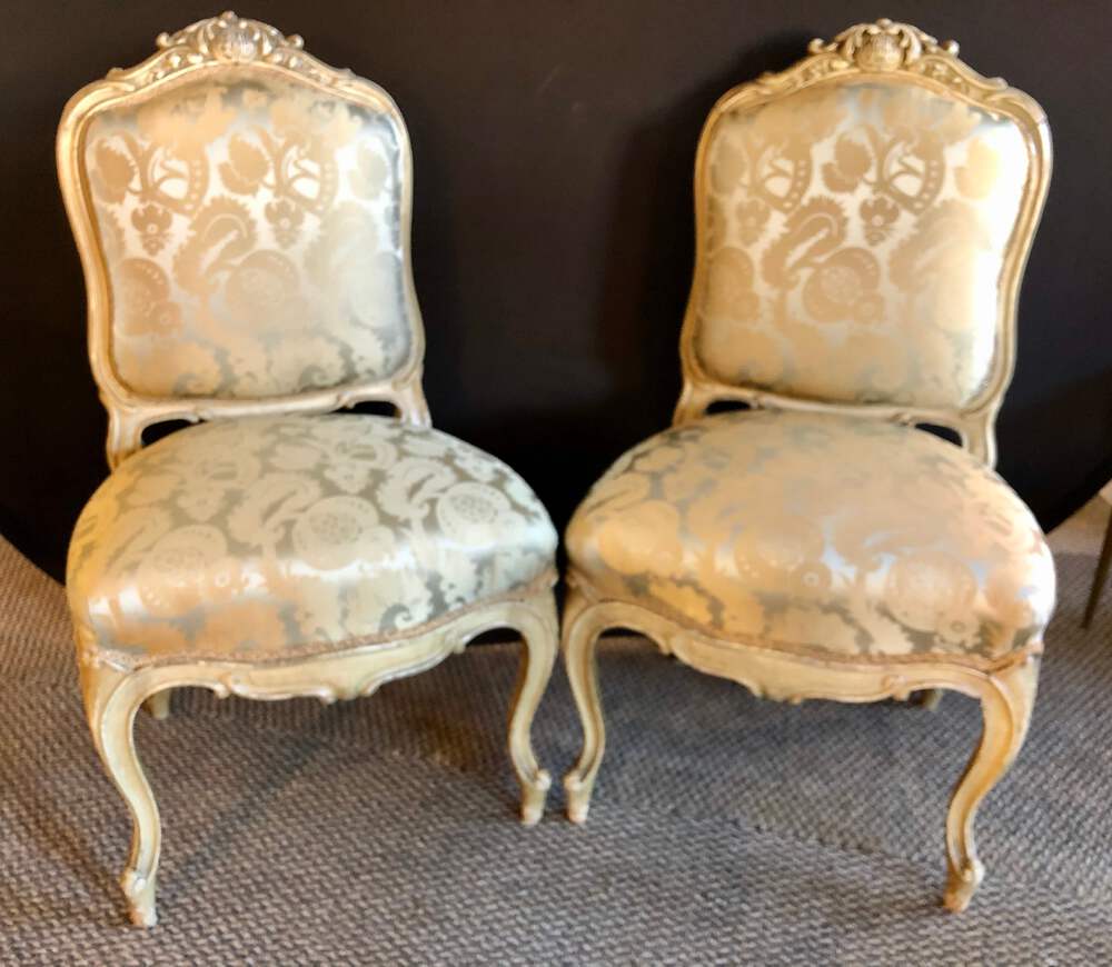 Pair of Maison Jansen Slipper Chairs in Scalamandre Upholstery in Fine Frames