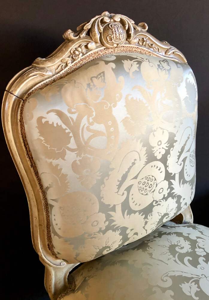 Pair of Maison Jansen Slipper Chairs in Scalamandre Upholstery in Fine Frames