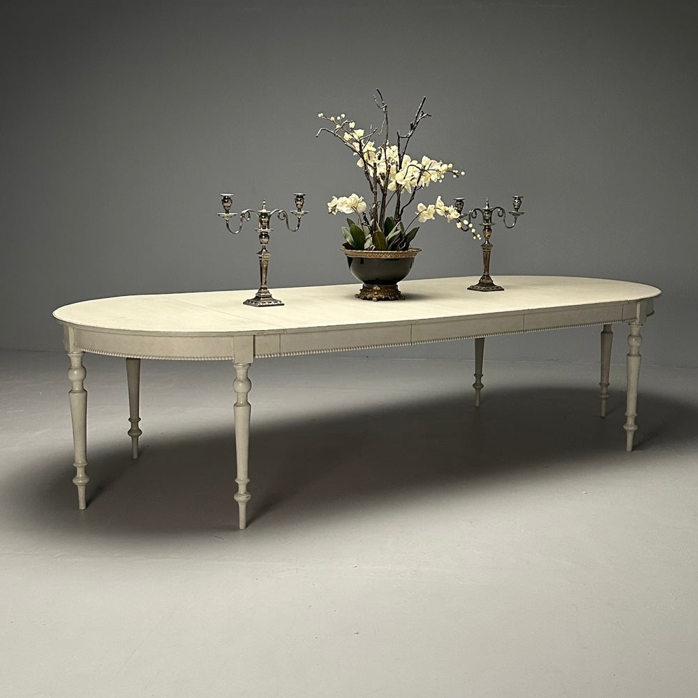 Gustavian, Swedish Dining Table, Gray Paint Distressed, Sweden, 1970s