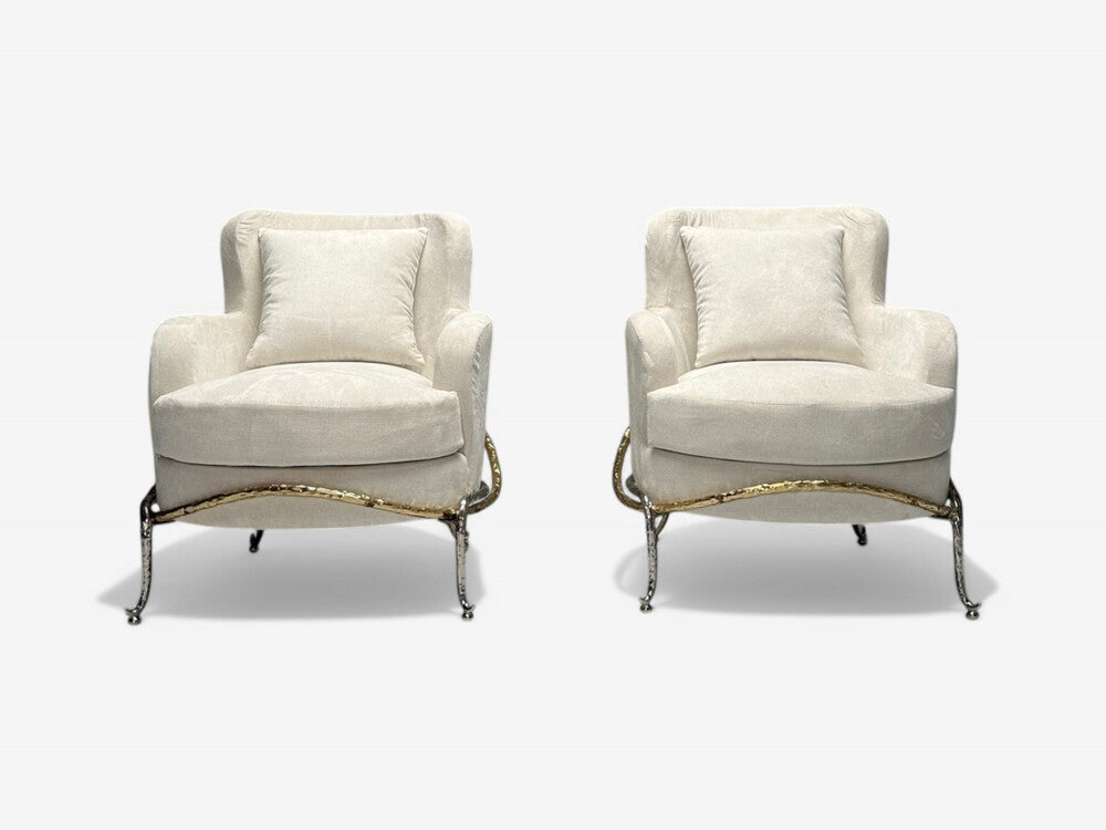 Contemporary, Organic Modern, Lounge Chairs, Bronze, Ivory Velvet, 2010s