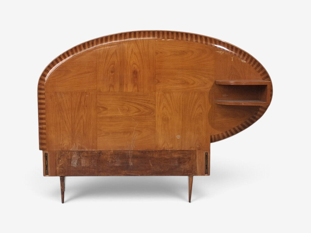 Italian Mid-Century Modern, Twin Bed with Shelf, Marquetry, Italy, 1950s