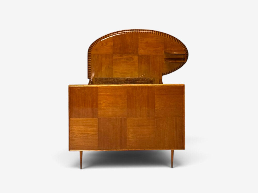 Italian Mid-Century Modern, Twin Bed with Shelf, Marquetry, Italy, 1950s
